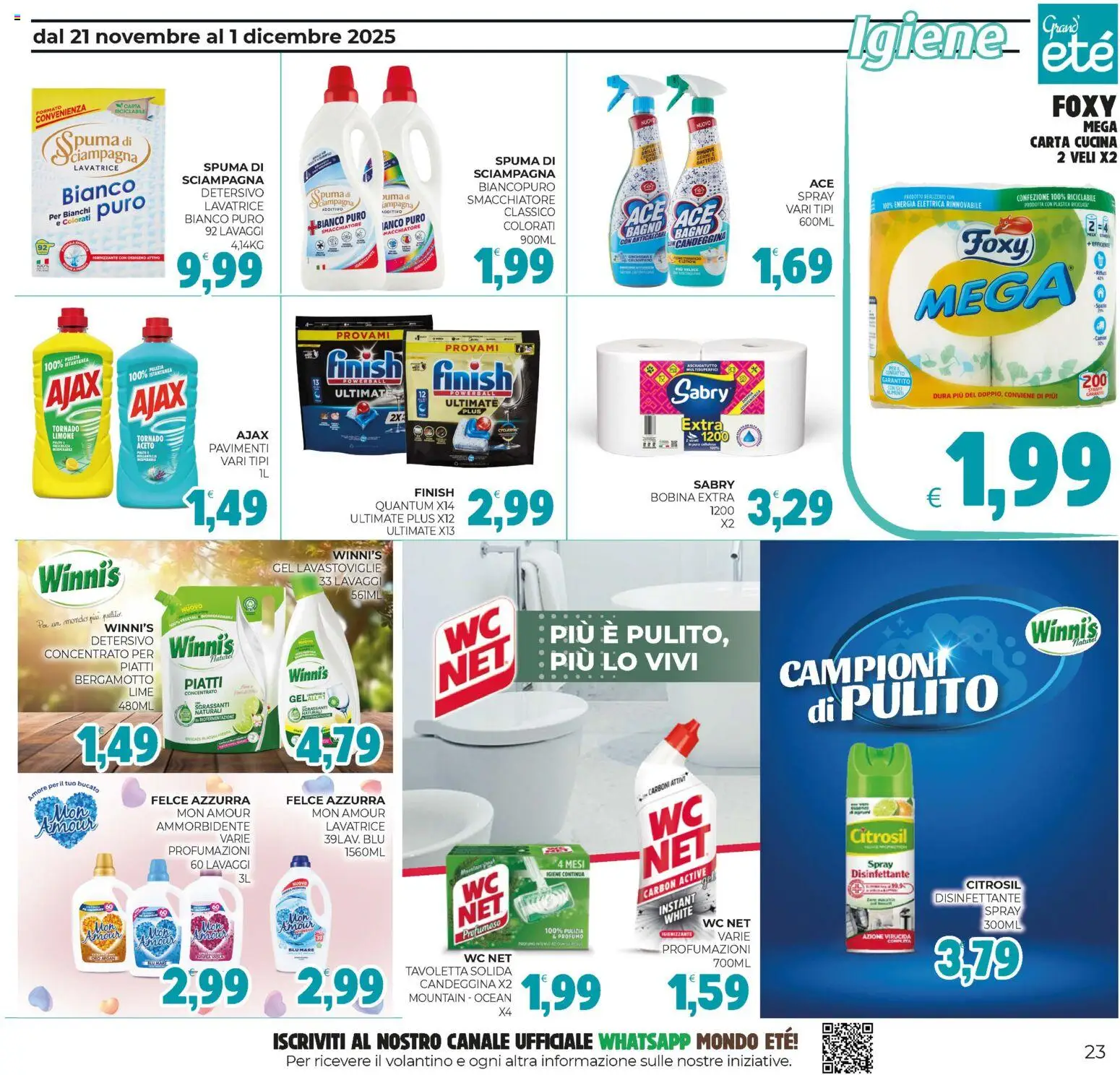 Volantino Eté del 21.11.2025 | Pagina: 23 | Prodotti: Ammorbidente, Smacchiatore, Asciugatutto, Bagno