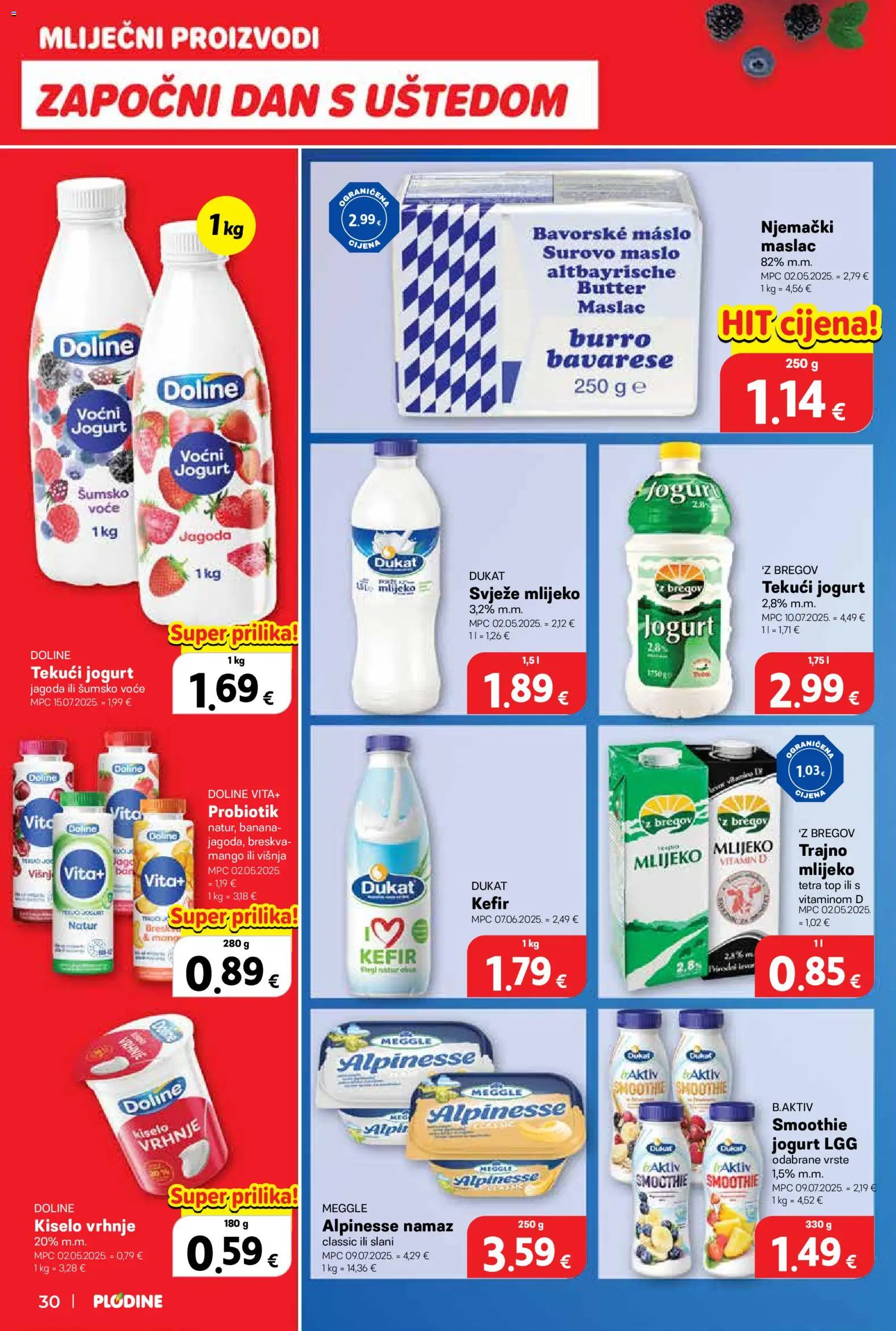 Plodine katalog | vrijedi od 08.04.2026 | Stranica: 30 | Proizvodi: Mlijeko, Voćni jogurt, Mango, Breskva