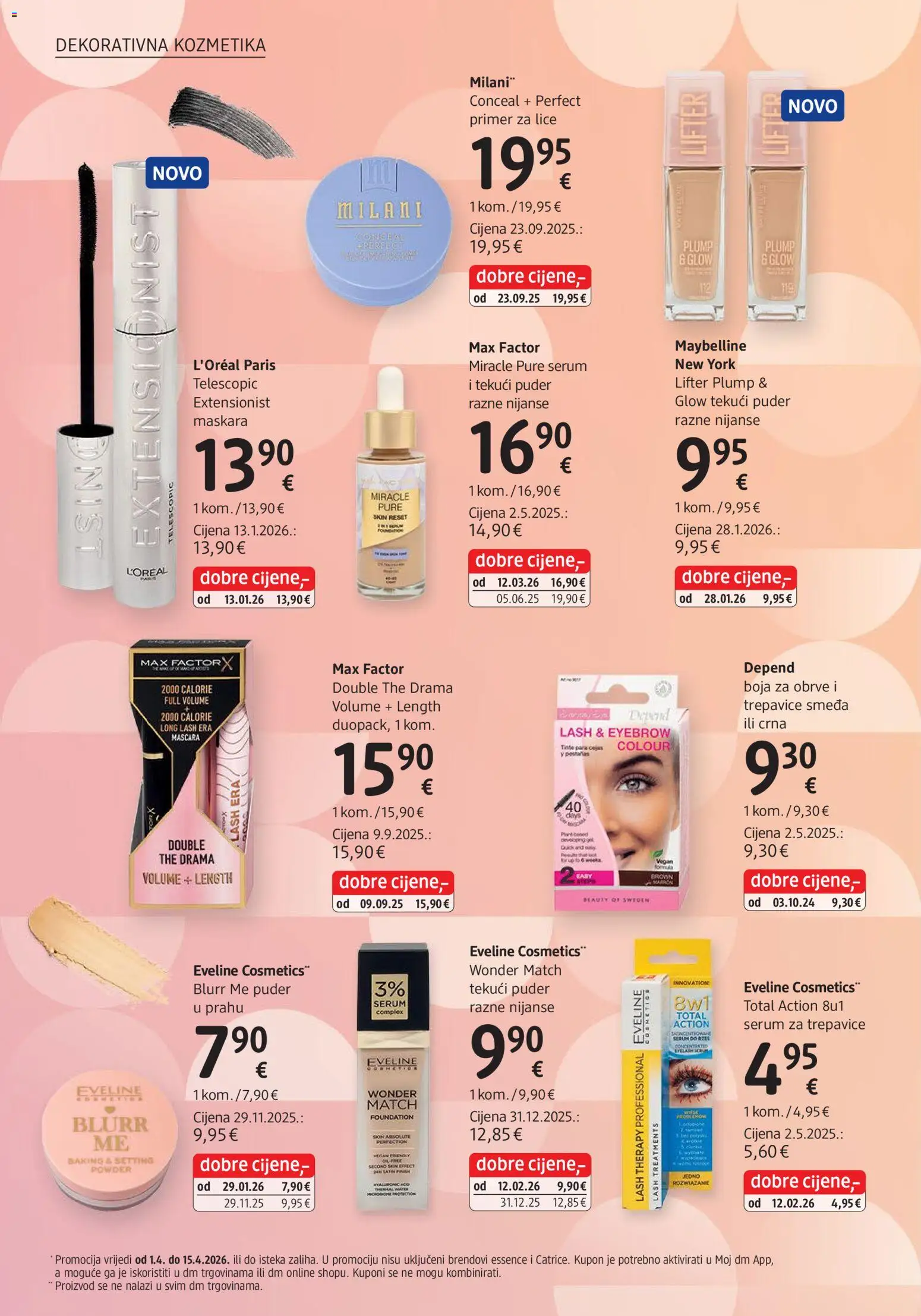 DM katalog | vrijedi od 01.04.2026 | Stranica: 8 | Proizvodi: Primer, Puder, Maskara, Maybelline