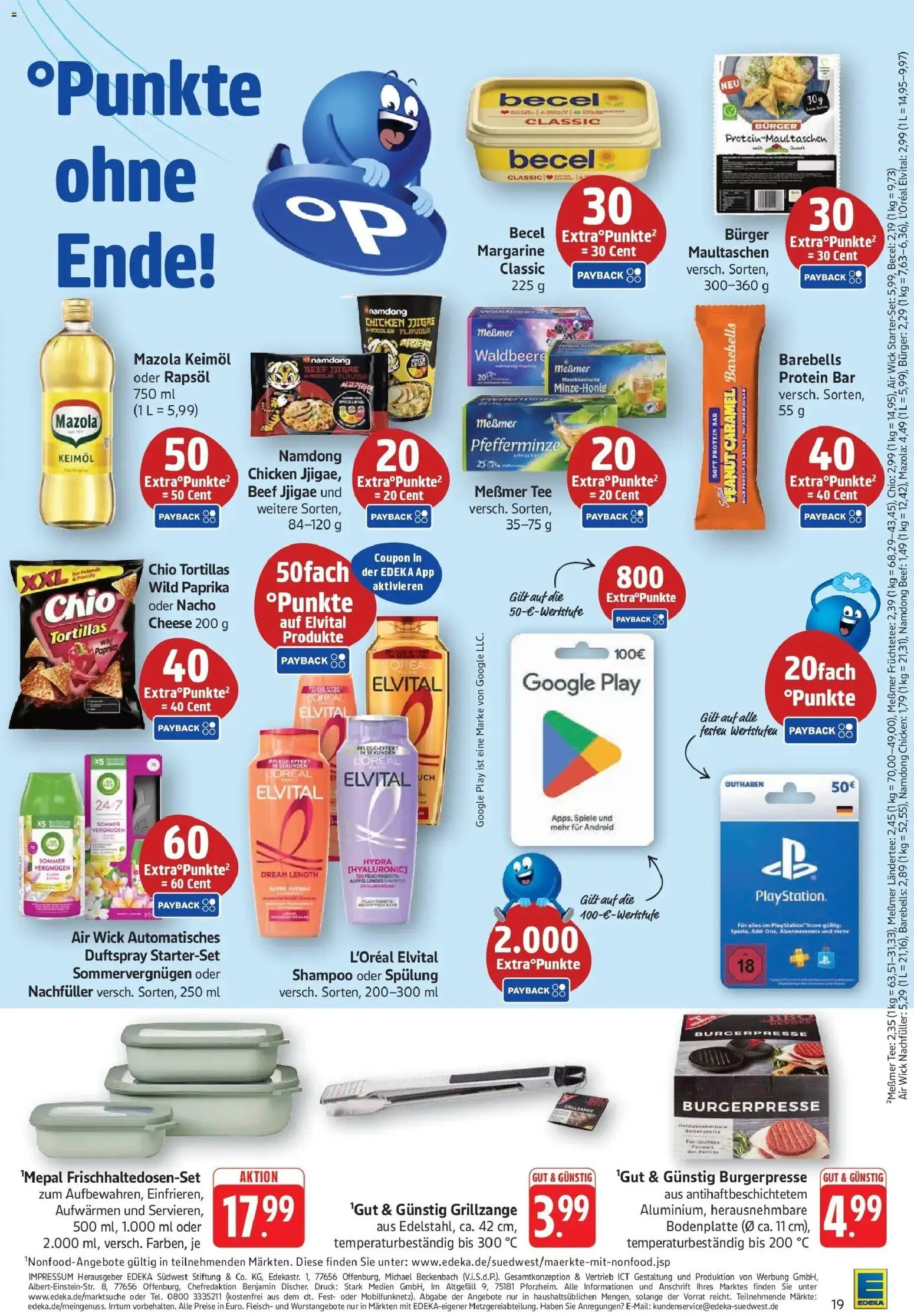 Edeka prospekt Göppingen	 – gültig ab 12.04.2026 | Seite: 19 | Produkte: Playstation, Messmer, Burger, Spülung