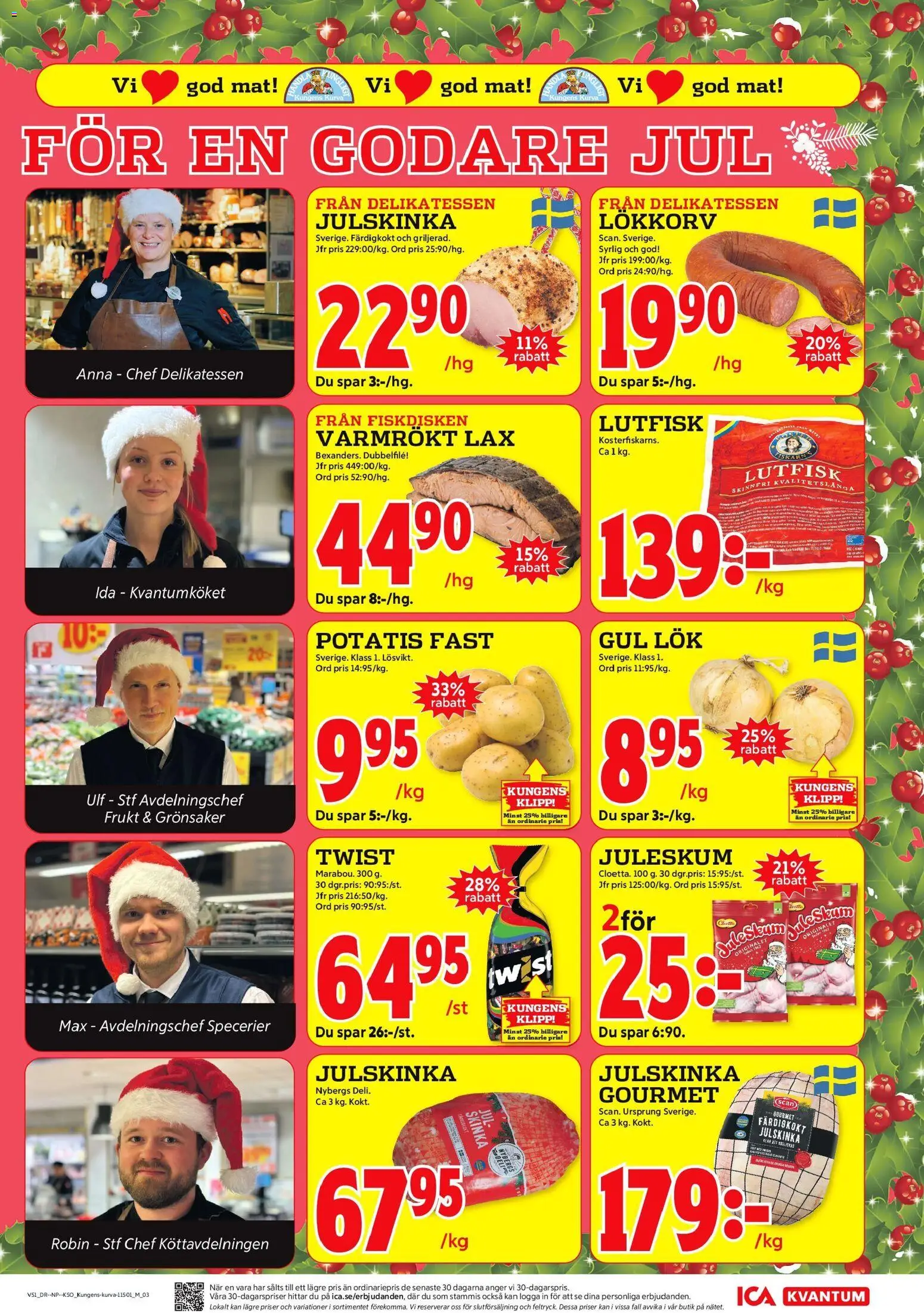 ICA Kvantum reklamblad aktuell från 15.12.2025 | Sida: 7 | Produkter: Lax, Skinka, Gul lök, Potatis