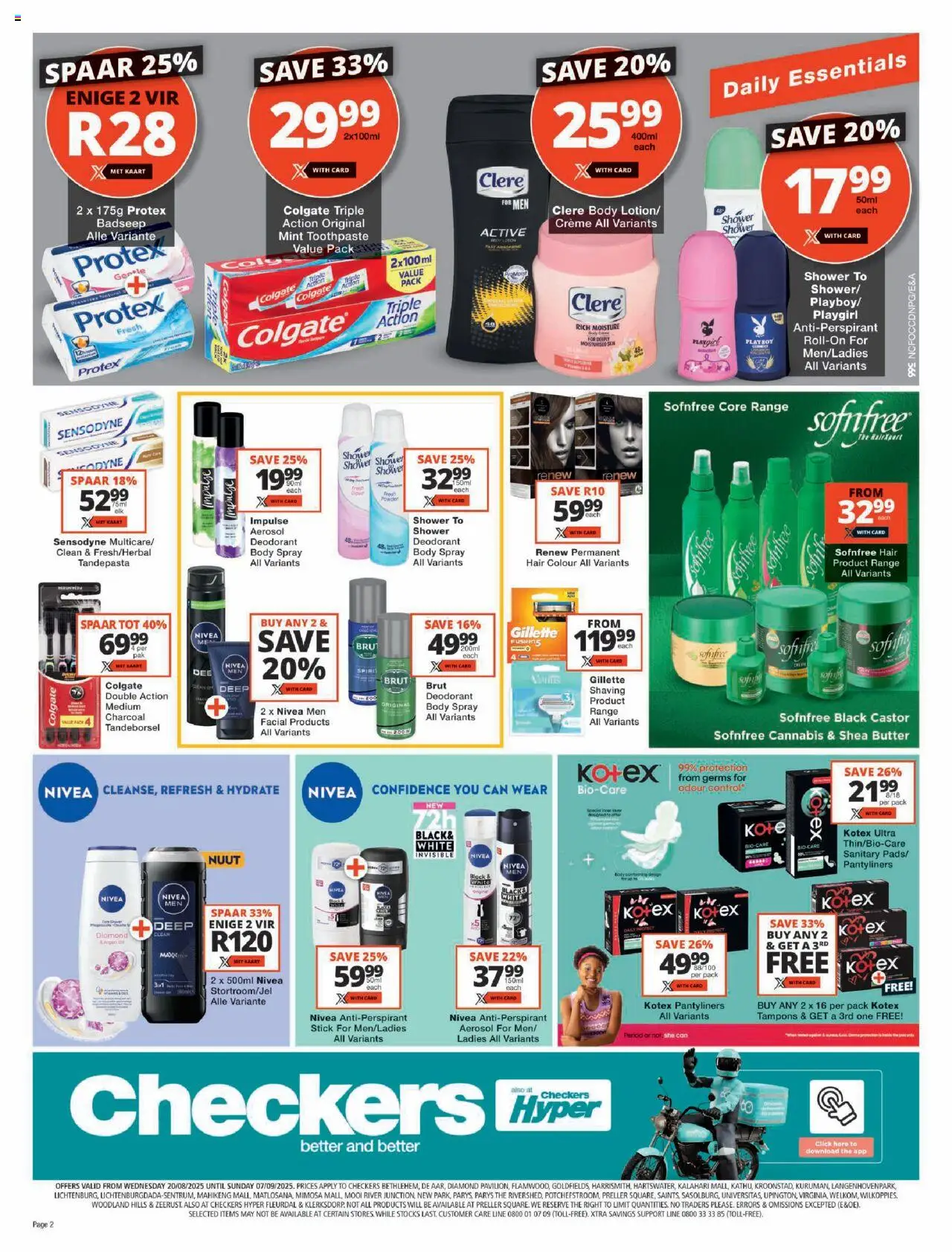 Checkers Northern Cape - Personal Care Promotion │ valid from 20.08.2025 | Page: 2 | Products: Shower, Powder, Antiperspirant, Toothpaste