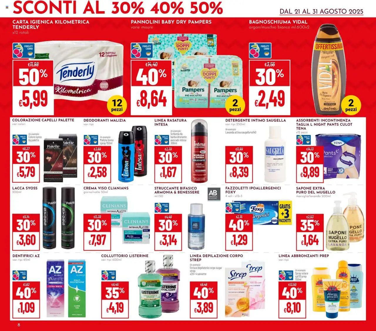 Volantino Pan del 21.08.2025 | Pagina: 8 | Prodotti: Crema, Pannolini, Bagnoschiuma, Crema viso