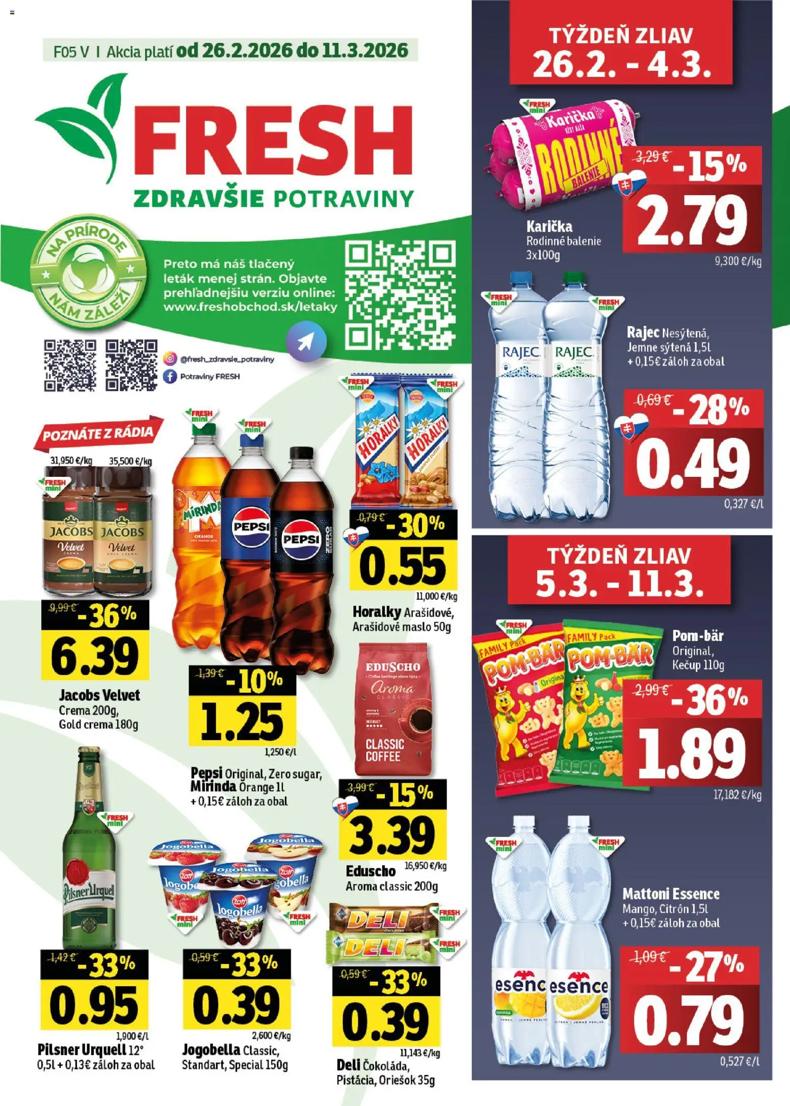 Nové Fresh akcie – leták je platný od 26.02.2026 | Strana: 1 | Produkty: Kečup, Mattoni, Pepsi, Mirinda