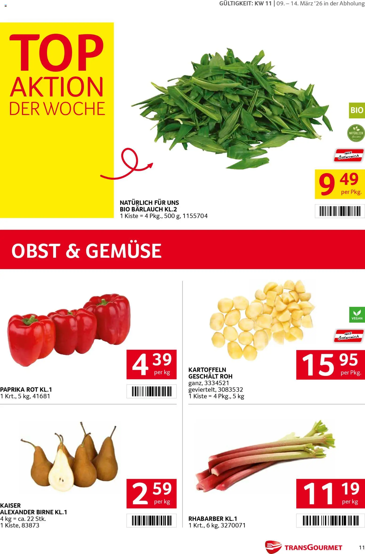 Transgourmet Flugblatt gültig ab 08.03.2026 | Seite: 11 | Produkte: Kartoffeln, Gemüse, Obst, Birne