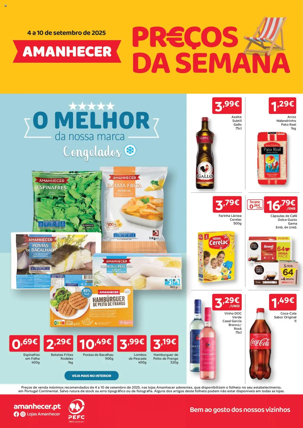 Amanhecer folheto │ válido de 04.09.2025 | Página: 1 | Produtos: Peito de frango, Frango, Pescada, Batatas fritas