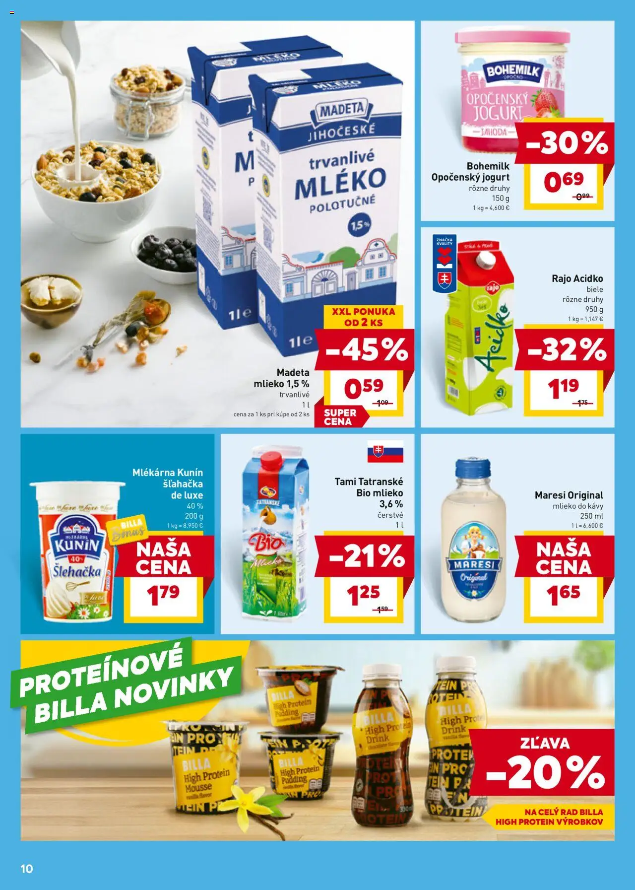 Billa leták │ platný od 09.07.2025 | Strana: 10 | Produkty: Jogurt, Protein, Acidko, Šľahačka