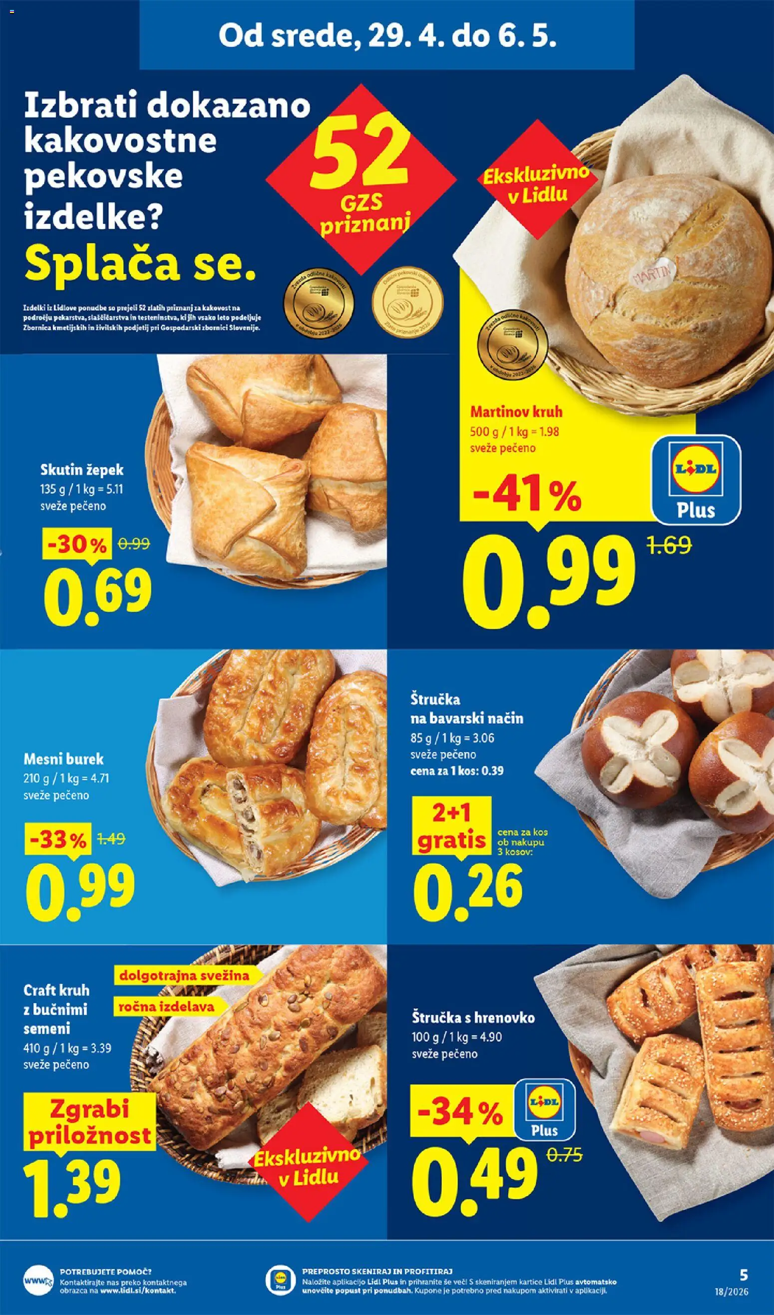Novi Lidl katalog ponudbe – veljaven od 29.04.2026 | Stran: 7 | Izdelki: Štručka, Kos, Kruh