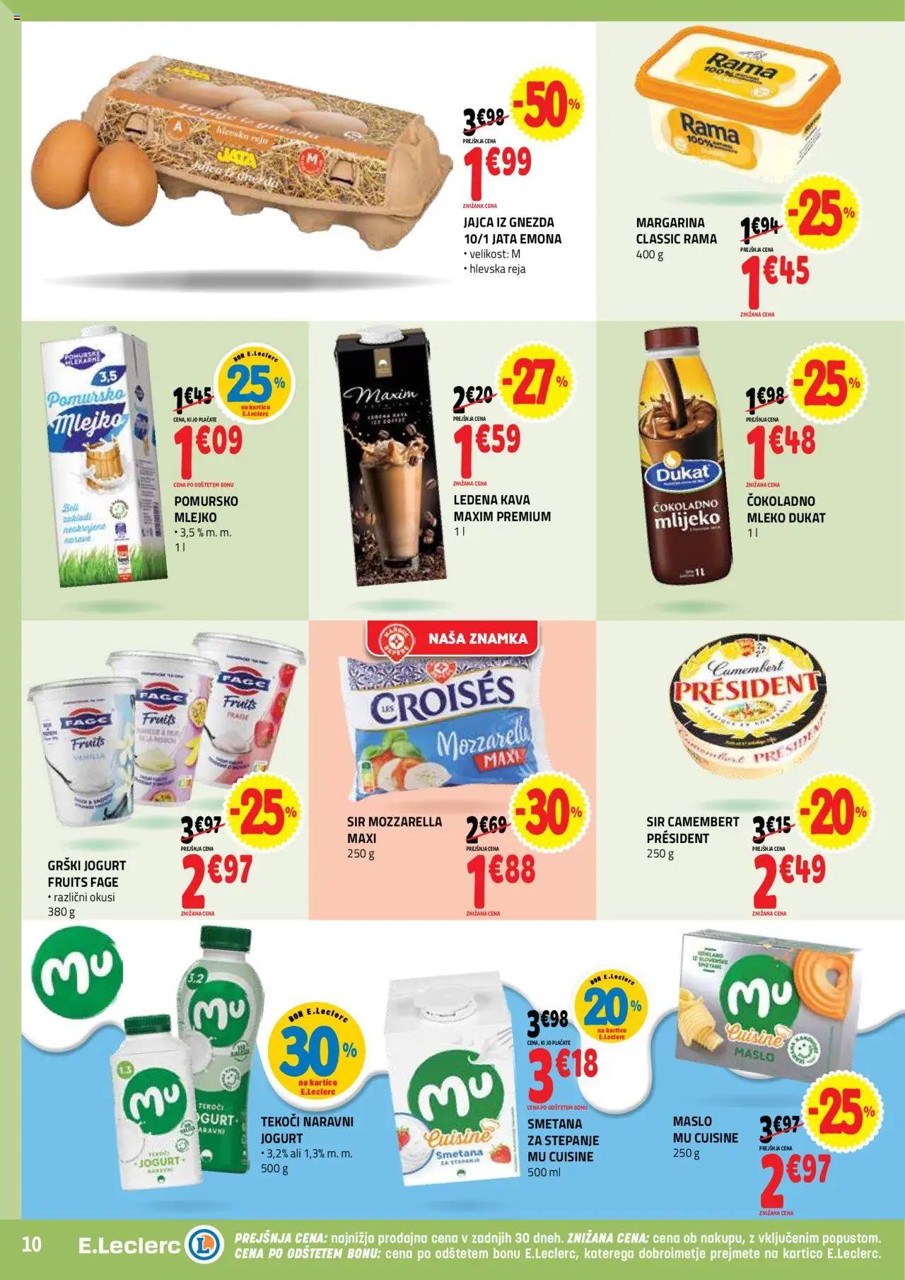 E.leclerc katalog │ velja od 06.08.2025 | Stran: 10 | Izdelki: Grški jogurt, Margarina, Maslo, Kava