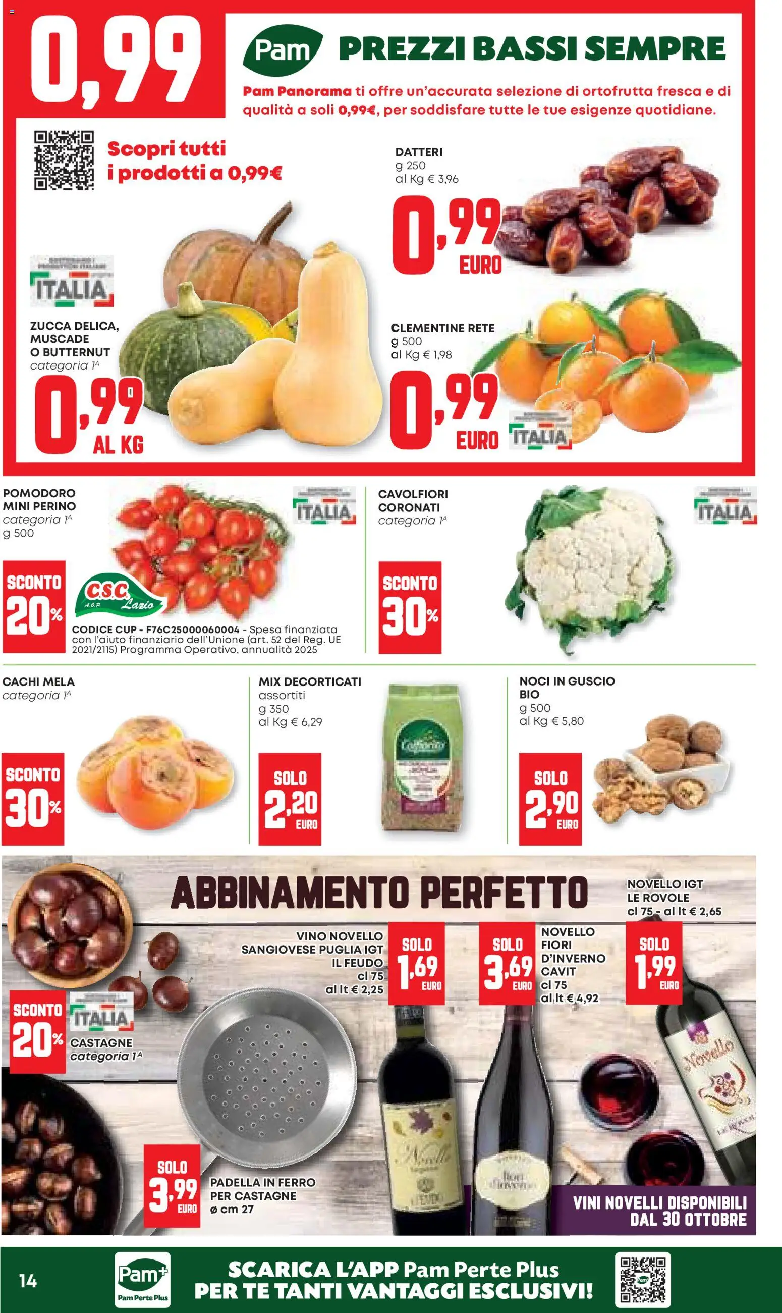 Volantino PAM del 23.10.2025 | Pagina: 14 | Prodotti: Pomodoro, Vino, Zucca, Padella