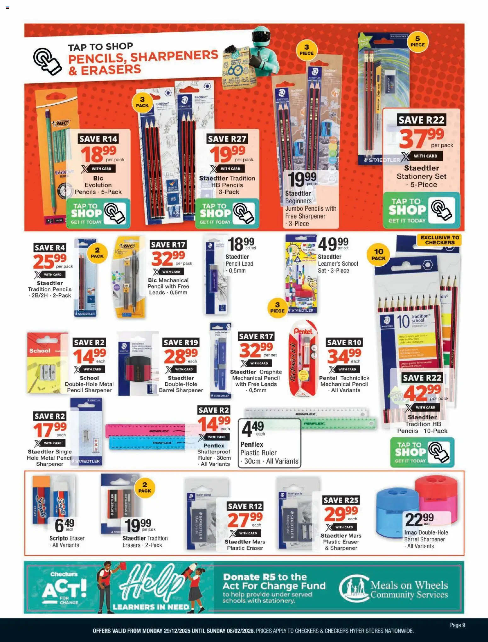 New Checkers catalogue – valid from 29.12.2025 | Page: 9 | Products: Pencil, Pencil sharpener, Tap