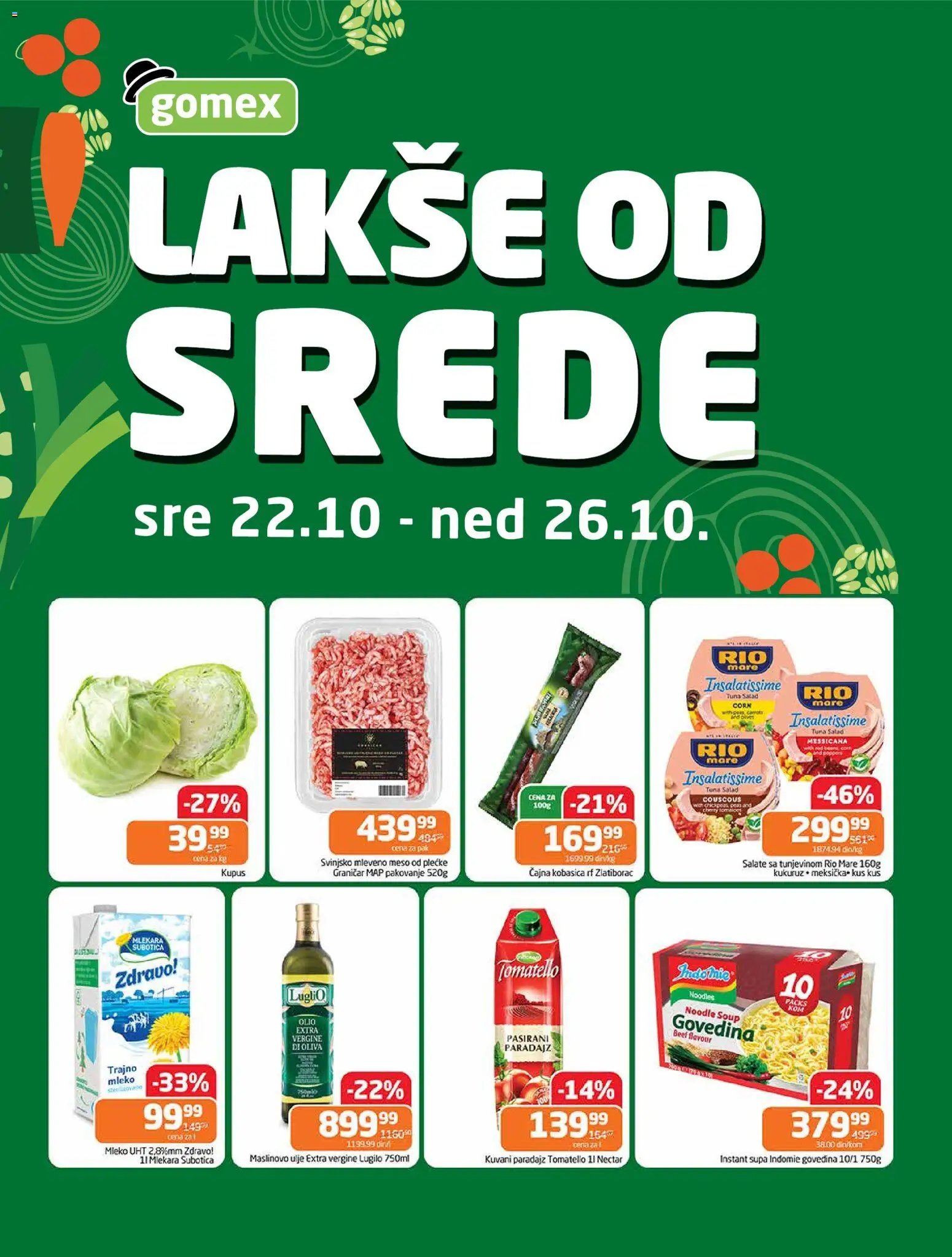 Gomex katalog - važi od 22.10.2025 | Strana: 1 | Proizvode: Govedina, Kukuruz, Mleko, Kobasica