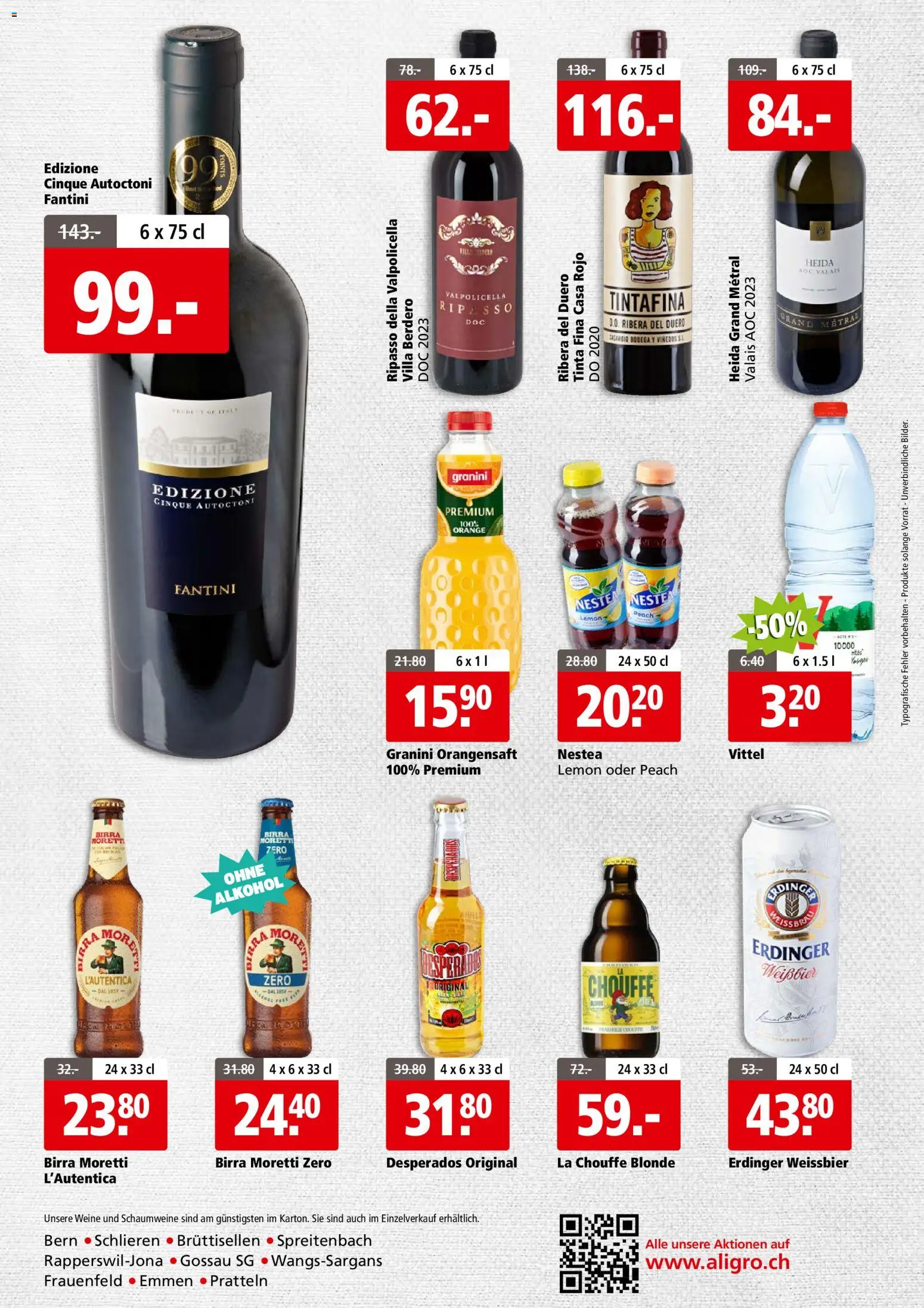 Aligro Aktionen Business Schlieren, Gossau SG, Frauenfeld, Rapperswil-Jona, Sargans, Bern, Brüttisellen, Pratteln, Emmen, Spreitenbach – gültig ab 23.02.2026 | Seite: 4 | Produkte: Weißbier, Orangensaft