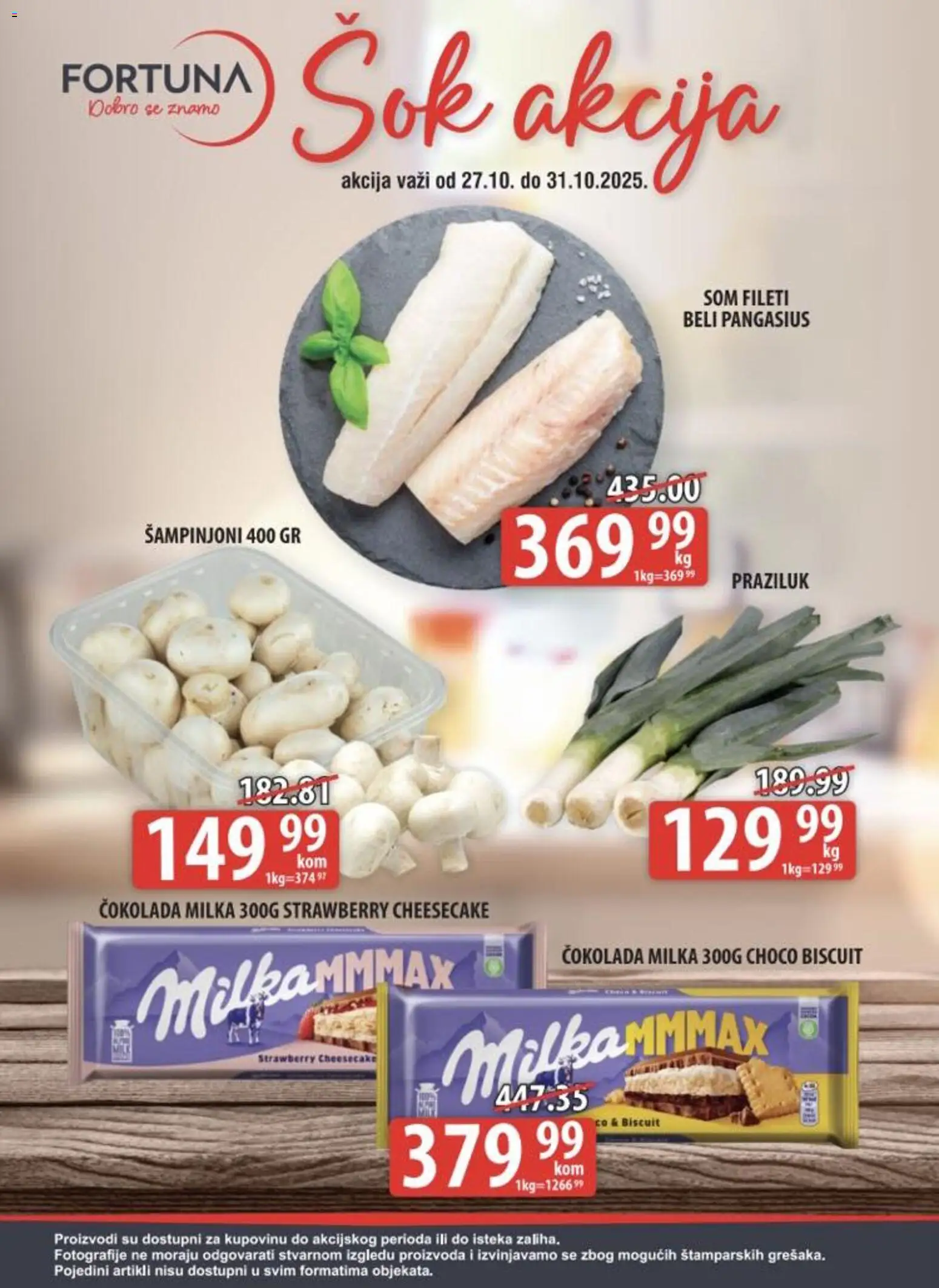 Fortuna Market katalog - važi od 27.10.2025 | Strana: 1 | Proizvode: Milka, Šampinjoni, Cheesecake, Sok