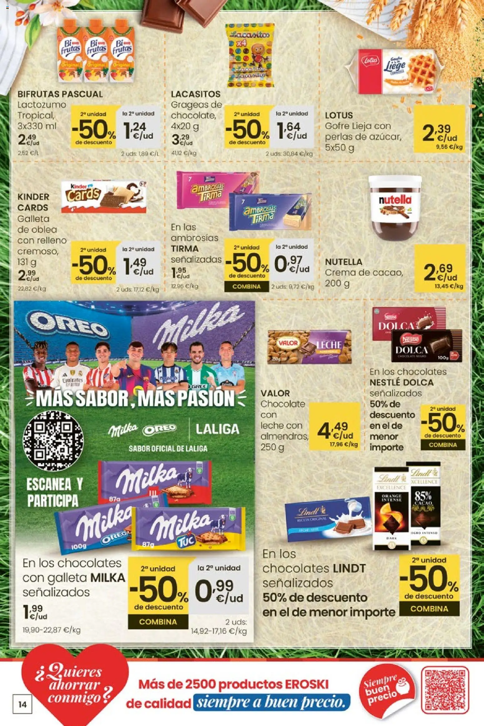 Eroski Quieres ahorrar conmigo │ válido desde el 16.04.2026 | Página: 14 | Productos: Leche, Chocolate, Crema, Φρυγανιές σικάλεως
