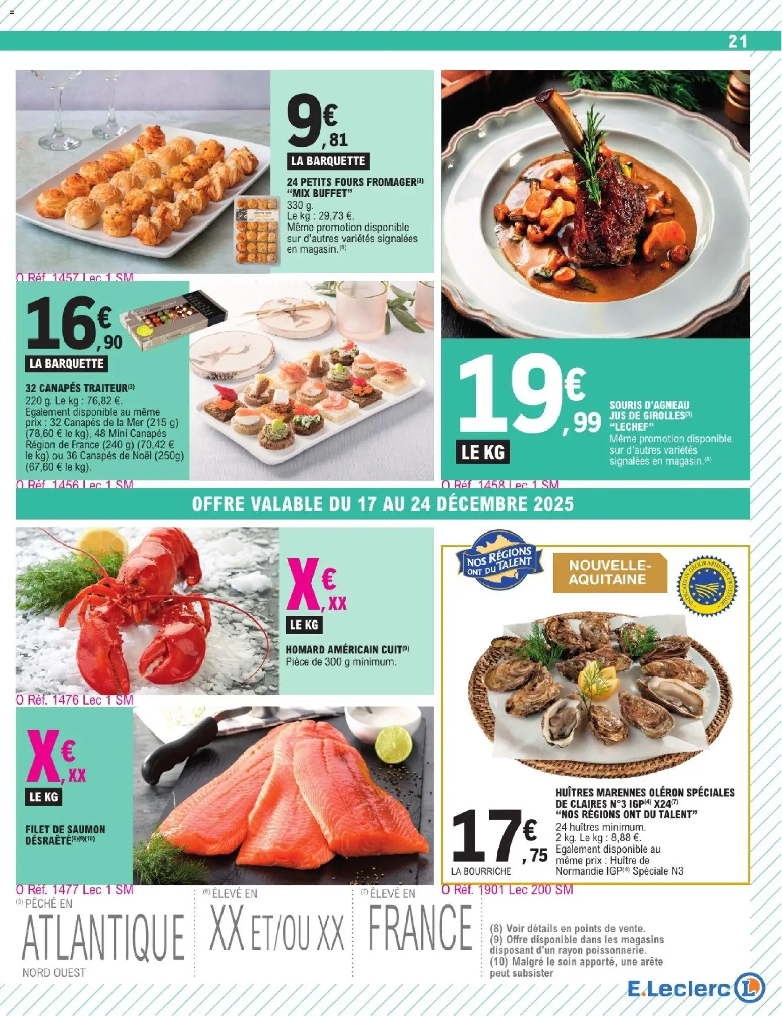{H1} | Page: 21 | Produits: Souris, Filet de saumon, Huîtres, Homard