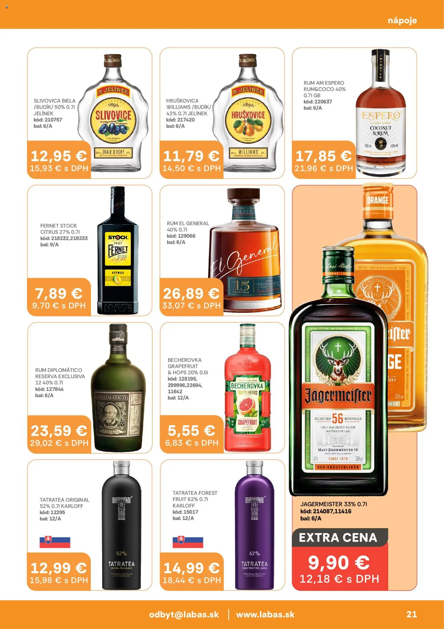 Nové Labaš akcie – leták je platný od 13.02.2026 | Strana: 21 | Produkty: Jägermeister, Becherovka, Fernet, Fernet Stock