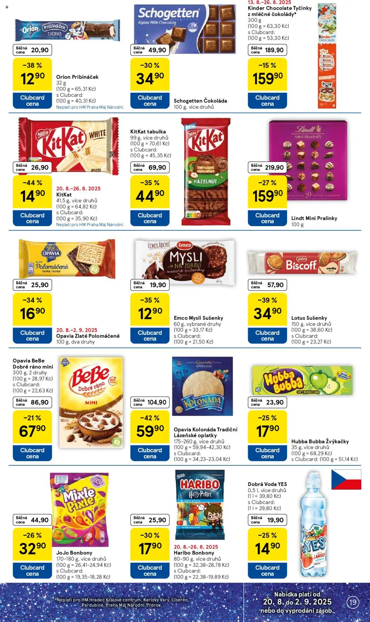 Tesco leták - Hypermarket od 20.08.2025 | Strana: 19 | Produkty: Tyčinky, Čokoláda schogetten, Mysli, Lotus