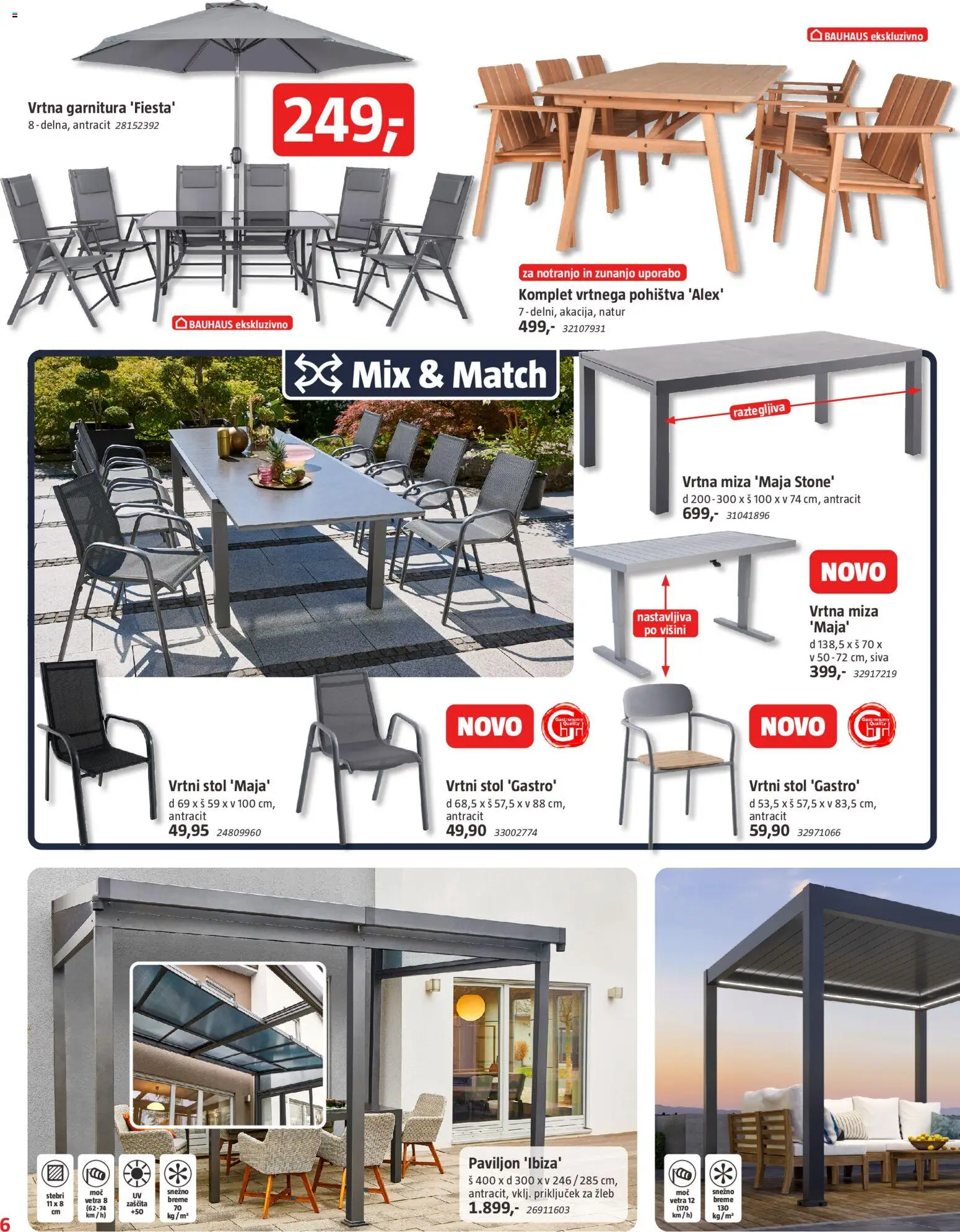 Novi Bauhaus katalog ponudbe – veljaven od 18.03.2026 | Stran: 6 | Izdelki: Vrtna garnitura, Paviljon, Vrtni stol, Miza