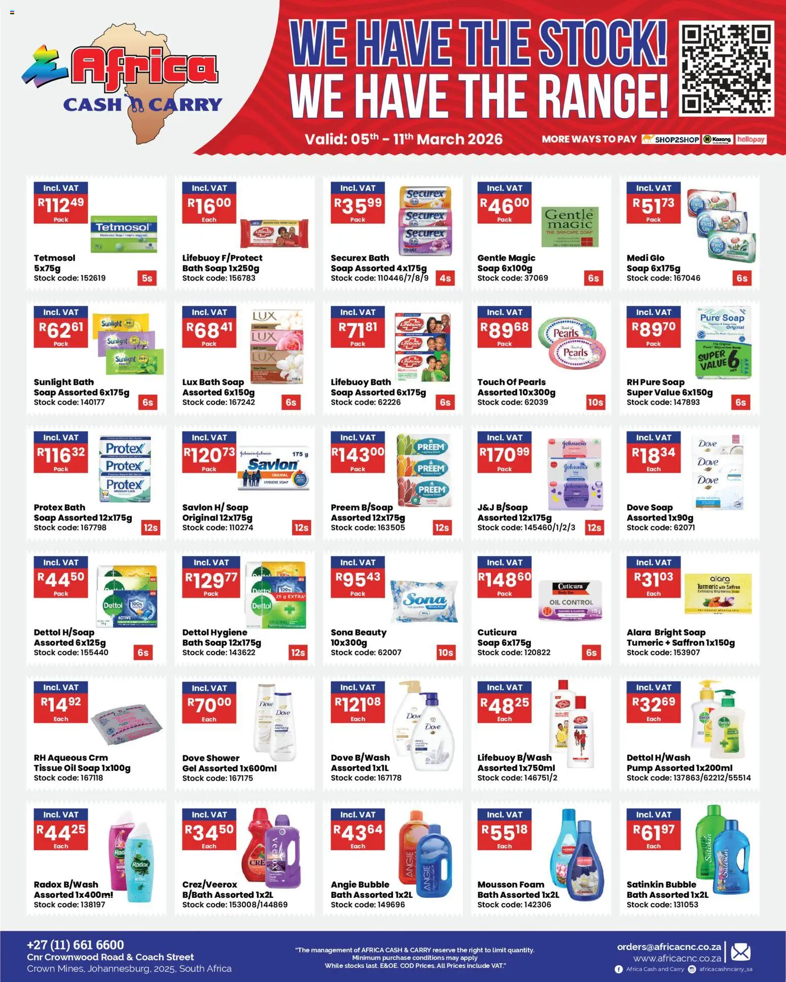 New Africa Cash & Carry catalogue – valid from 05.03.2026 | Page: 7 | Products: Tissue oil, Shower, Stock, Foam