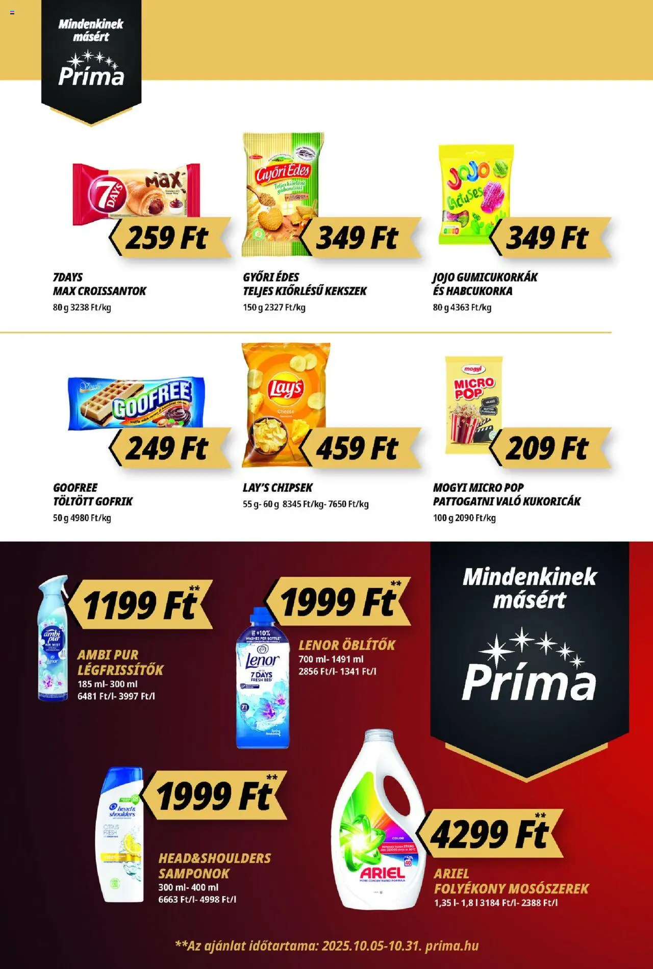 CBA Príma akciós ujság - amely érvényes a következő dátumtól: 16.10.2025 | Oldal: 8 | Termékek: Ariel, Chipsek, Mosószerek, Kekszek
