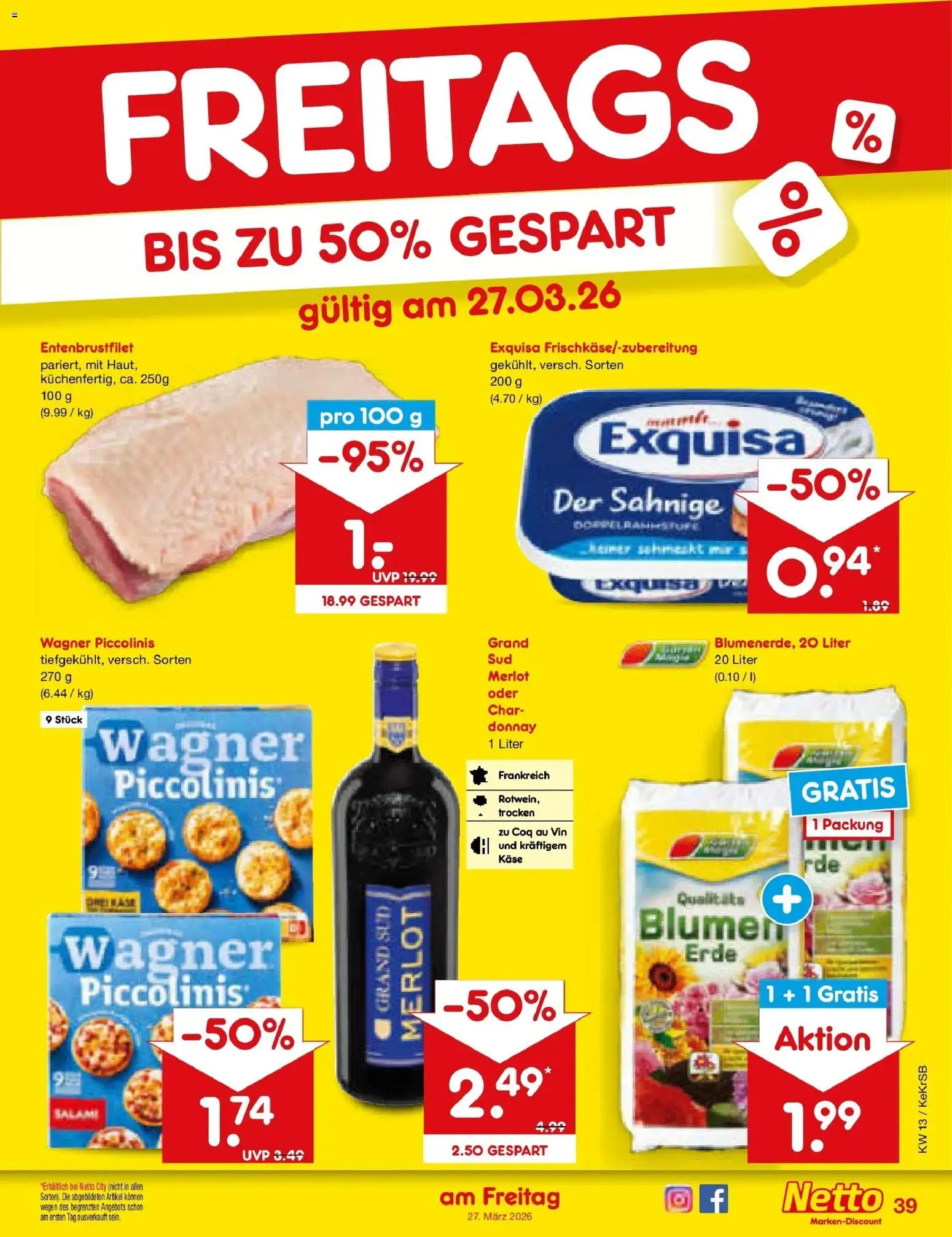Netto Marken-Discount Prospekt Bonn	 – gültig ab 23.03.2026 | Seite: 55 | Produkte: Blumen, Exquisa, Grand sud, Piccolinis