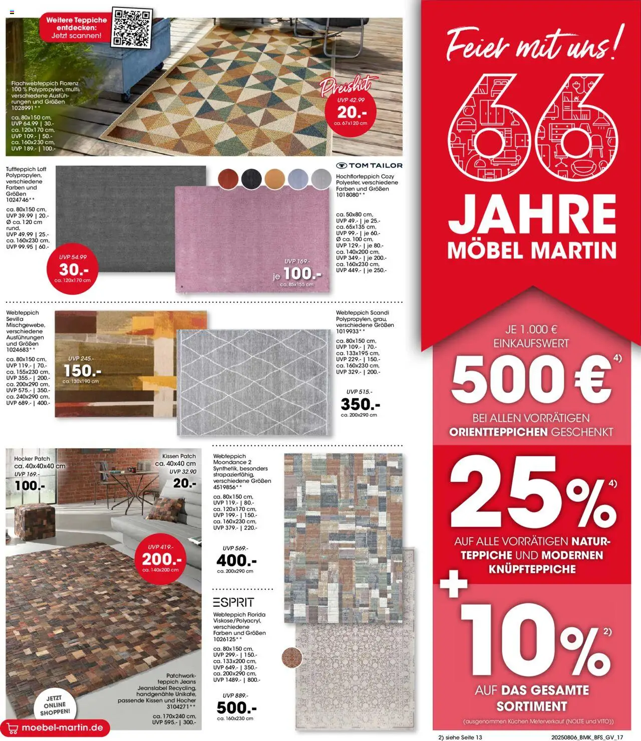 Möbel Martin Prospekt 	 - gültig ab dem 06.08.2025 | Seite: 17 | Produkte: Kissen, Teppich, Kuchen, Jeans