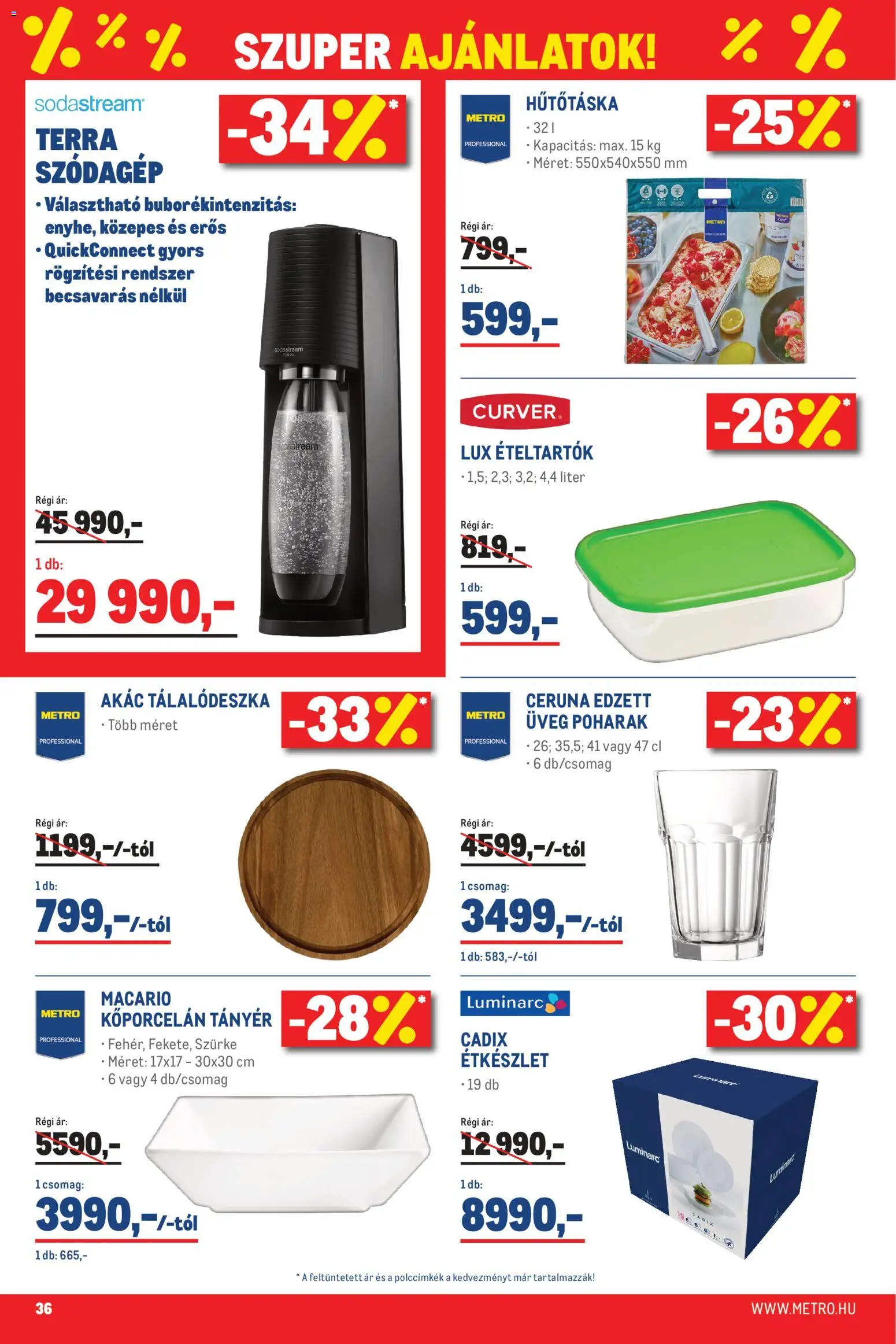 Metro akciós ujság - amely érvényes a következő dátumtól: 02.05.2026 | Oldal: 36 | Termékek: Poharak, Szódagép, Étkészlet, Tányér