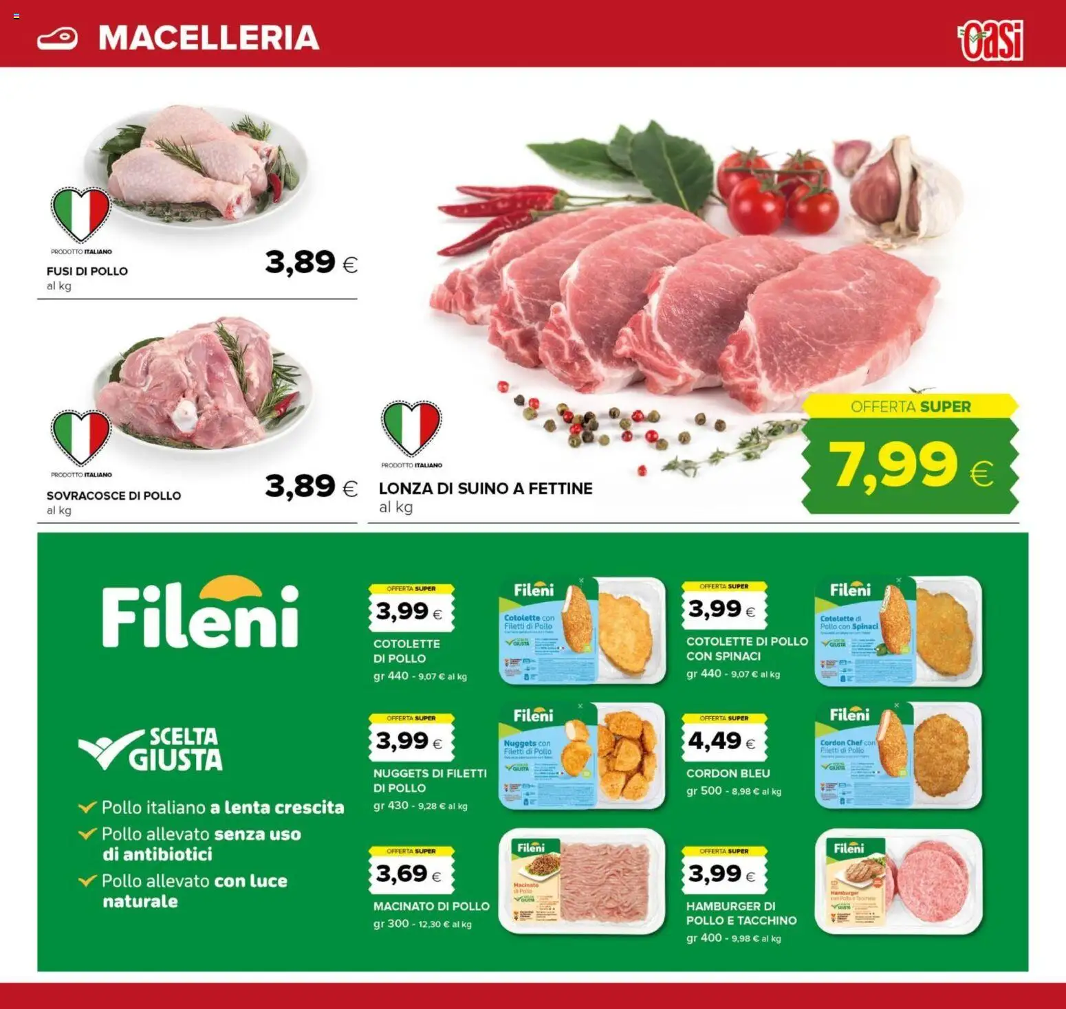 Volantino Oasi del 01.12.2025 | Pagina: 13 | Prodotti: Nuggets, Spinaci, Hamburger, Macinato