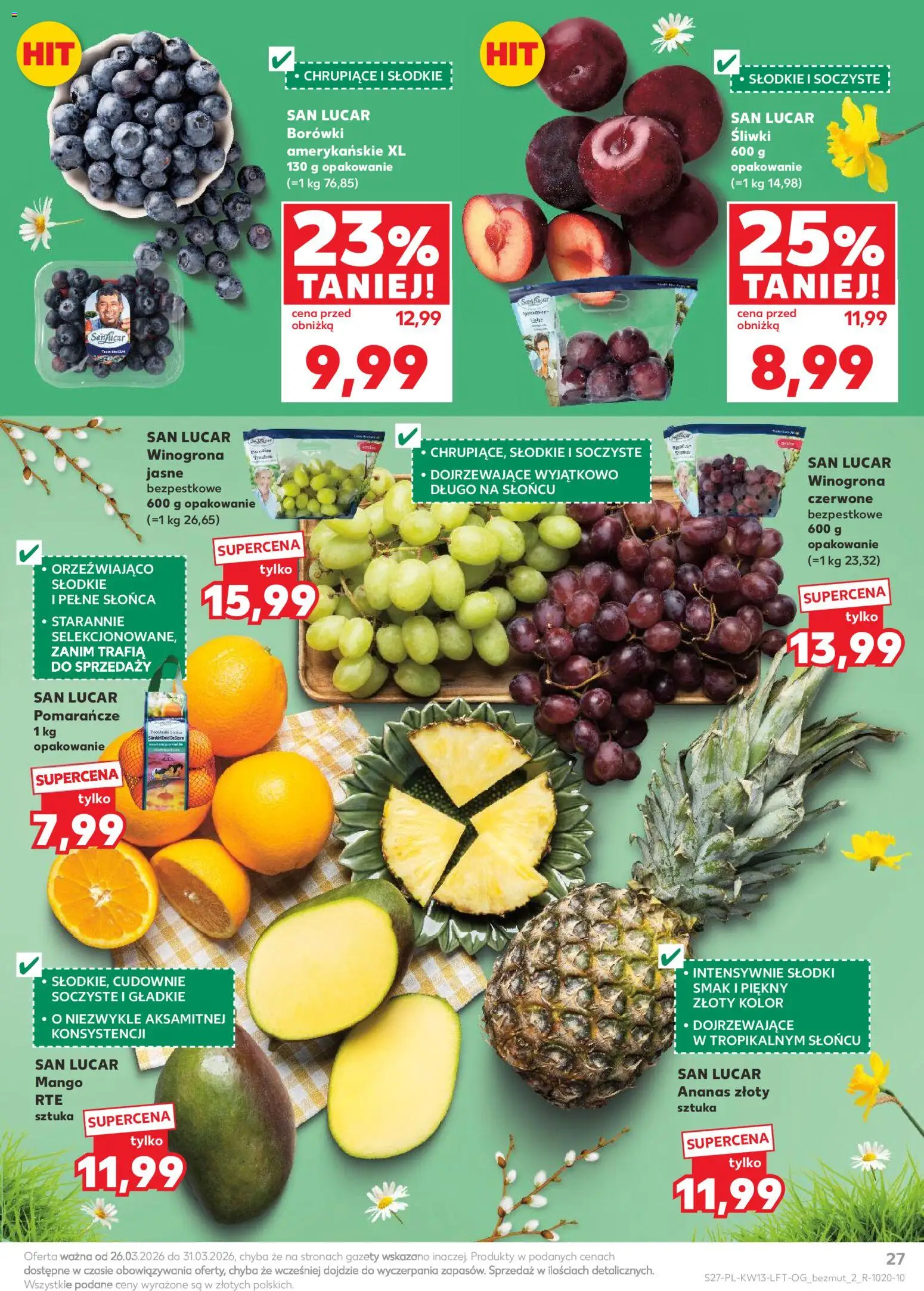 Kaufland gazetka od 26.03.2026 | Strona: 27 | Produkty: Mango, Winogrona, Pomarańcze, Ananas