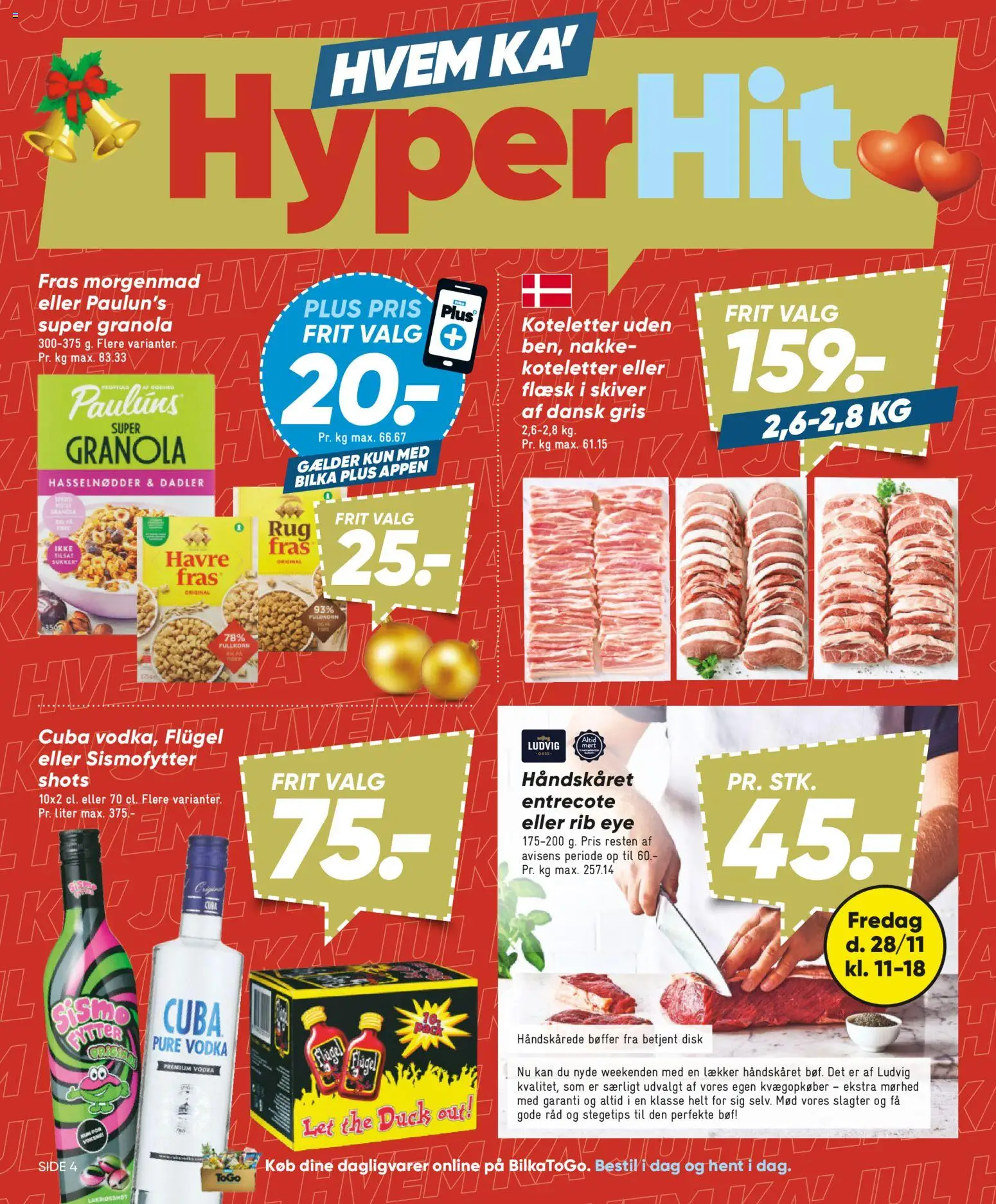 Bilka tilbudsavis – gyldig fra 28.11.2025 | Side: 4 | Produkter: Entrecote, Disk, Dadler, Søm