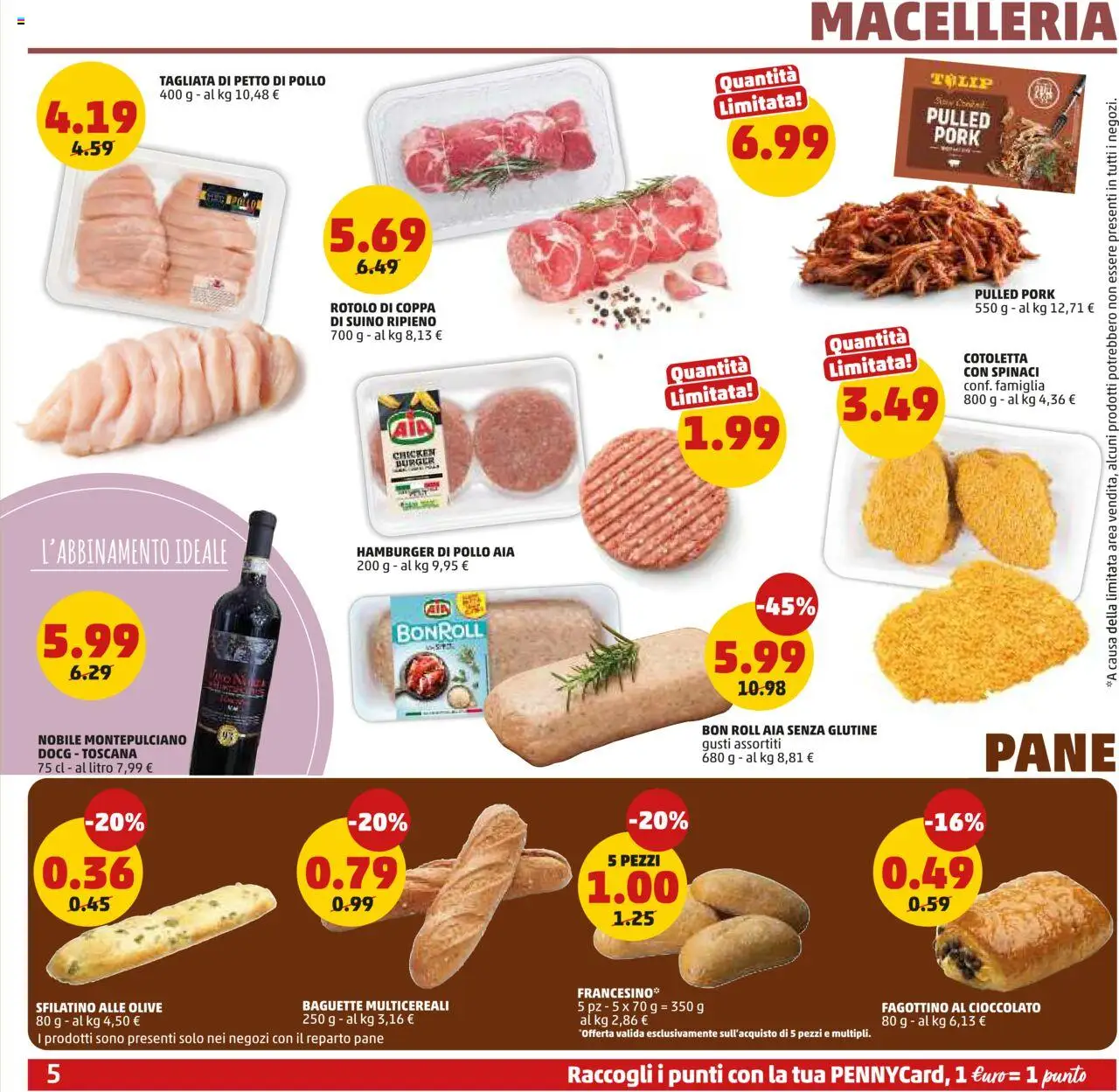 Volantino PENNY del 09.10.2025 | Pagina: 5 | Prodotti: Petto di Pollo, Pane, Suino, Spinaci