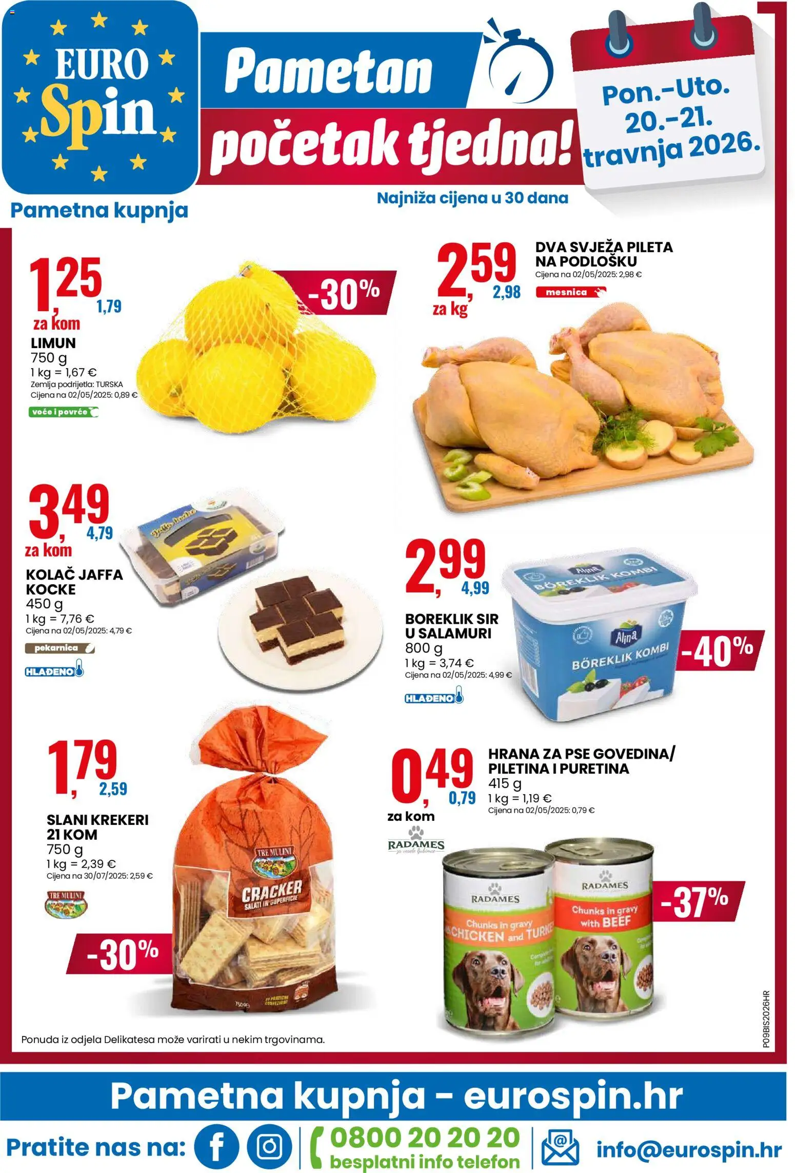 Eurospin katalog | vrijedi od 15.04.2026 | Stranica: 16 | Proizvodi: Piletina, Hrana za pse, Voće, Krekeri