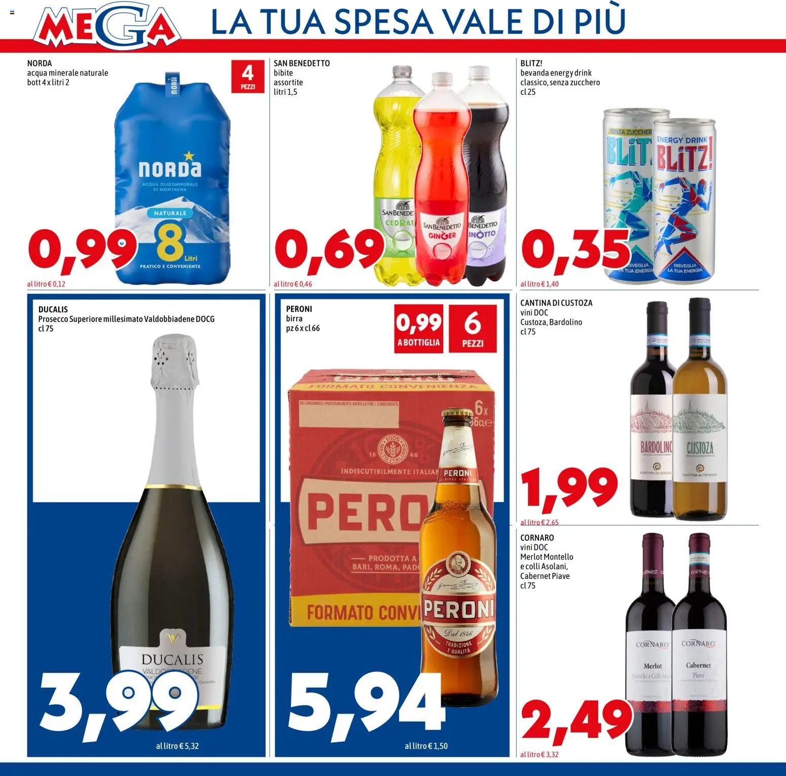 Volantino Mega del 15.01.2026 | Pagina: 10 | Prodotti: Birra, Prosecco, Acqua, Bottiglia