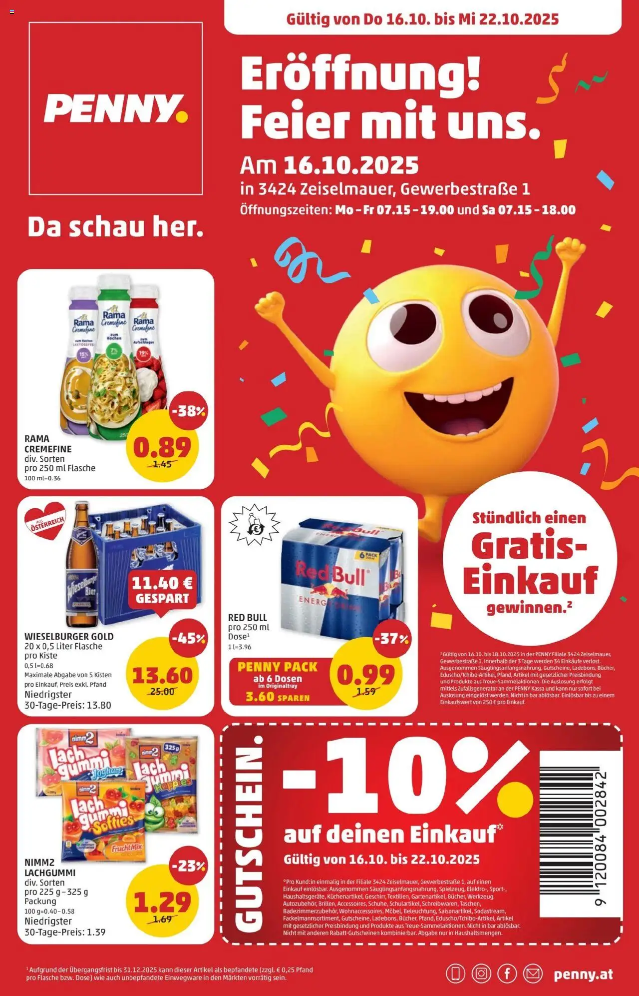 Penny Markt - Eröffnung in 3424 Zeiselmauer gültig ab 16.10.2025 | Seite: 1 | Produkte: Joghurt, Bier