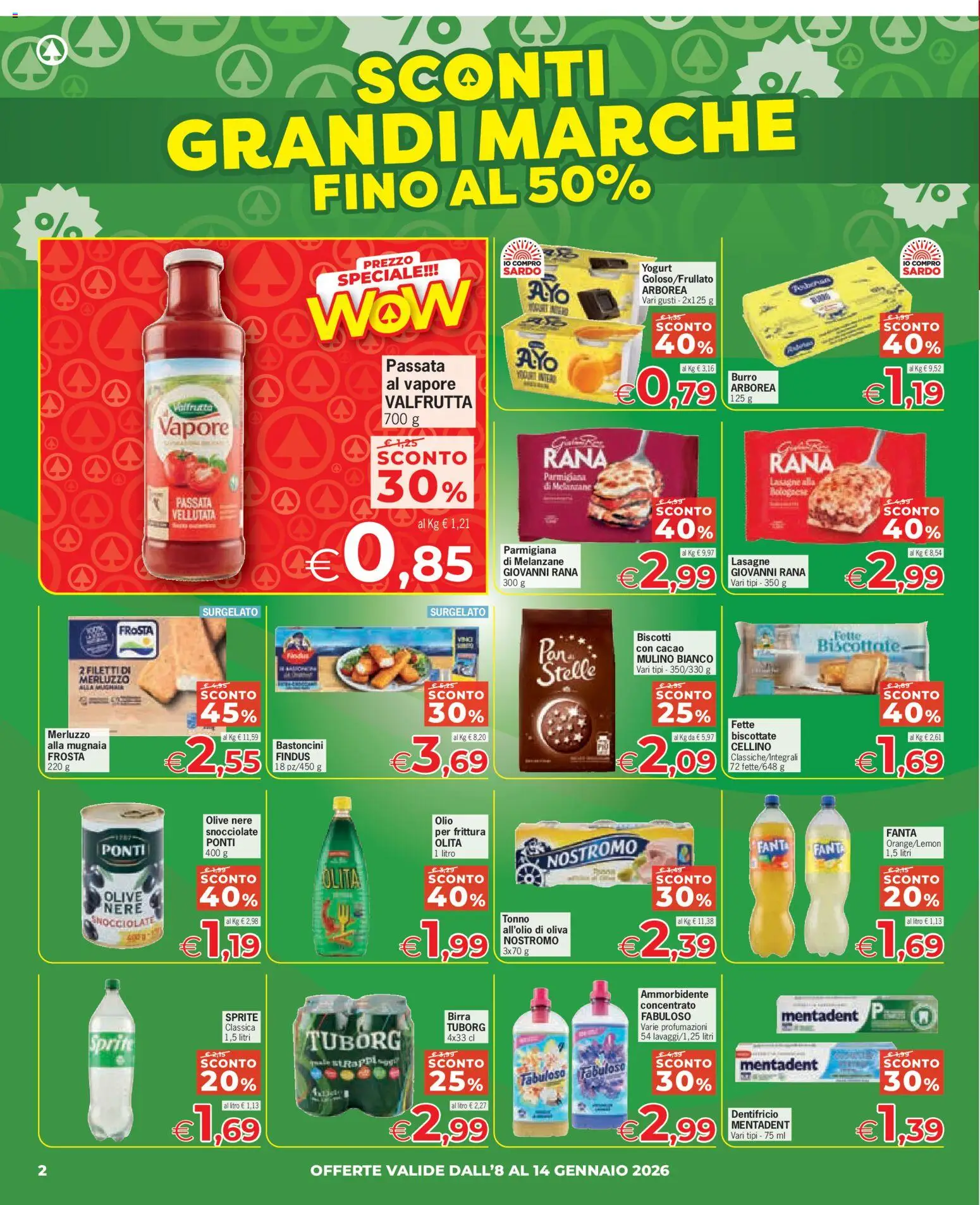 Volantino Eurospar del 08.01.2026 | Pagina: 2 | Prodotti: Merluzzo, Olio, Melanzane, Cacao