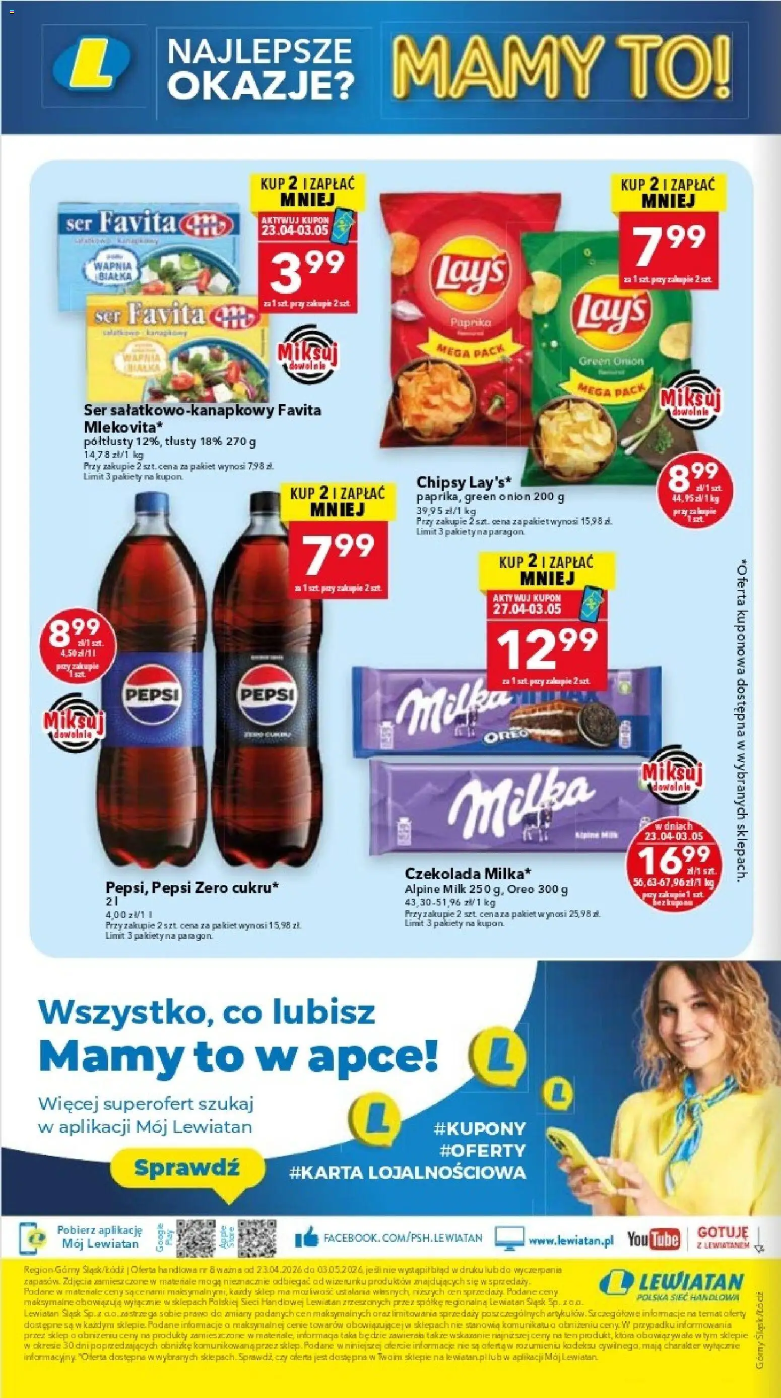 Lewiatan gazetka - Katowice od 23.04.2026 | Strona: 16 | Produkty: Chipsy, Pepsi, Milka, Czekolada