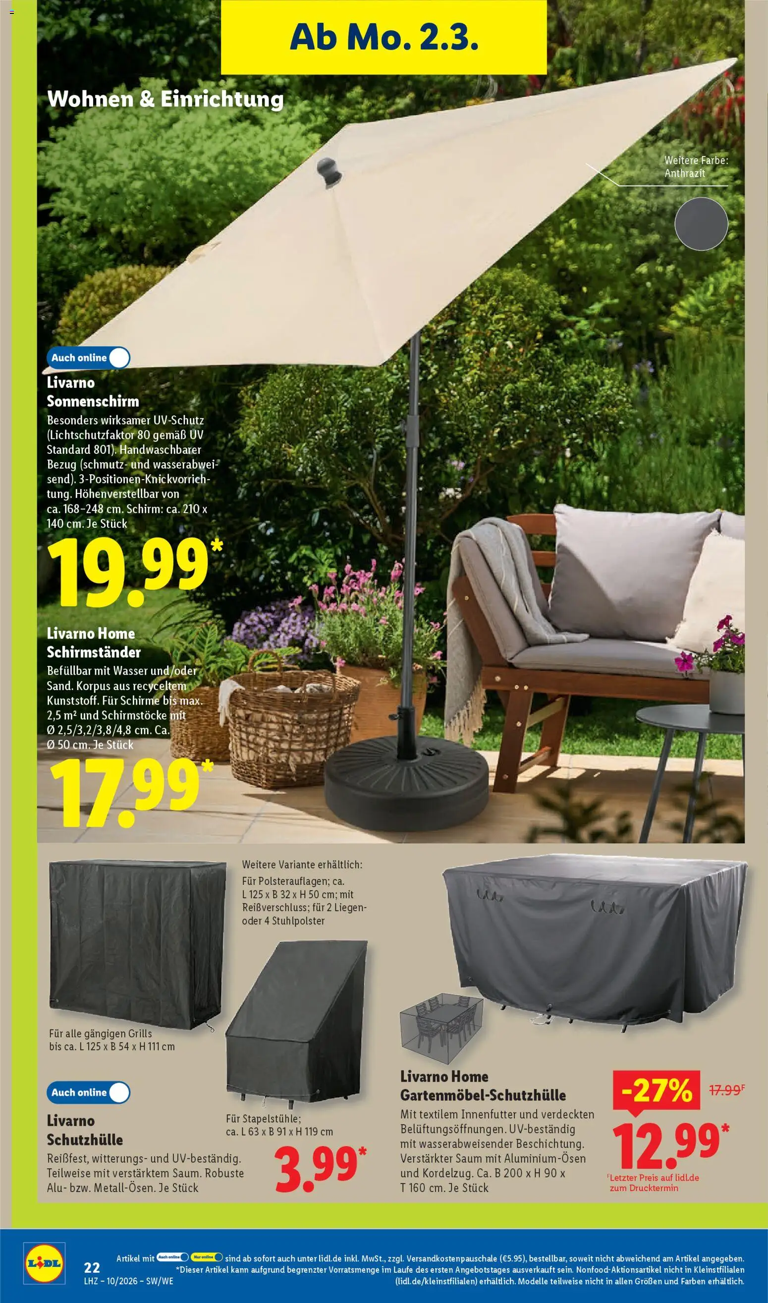 Lidl Prospekt Trier-West – gültig ab 02.03.2026 | Seite: 40 | Produkte: Schirmständer, Wasser, Sonnenschirm