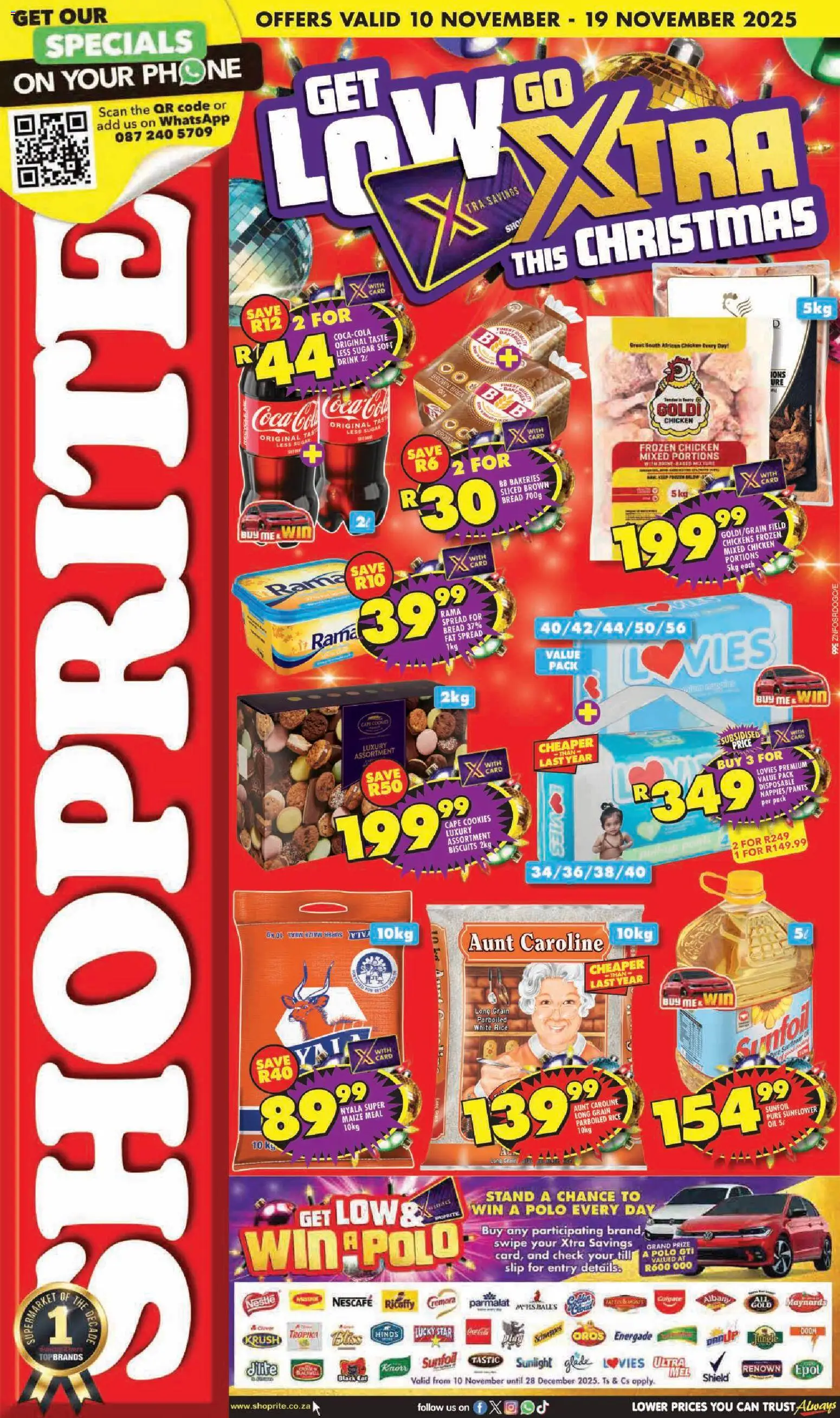 New Shoprite catalogue – valid from 10.11.2025 | Page: 1 | Products: Maize meal, Bread, Chicken, Cookies