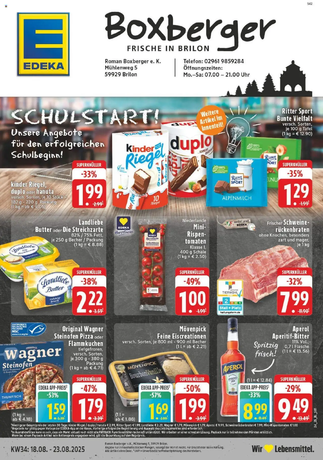 Edeka prospekt Brilon	 - gültig ab dem 17.08.2025 | Seite: 1 | Produkte: Landliebe butter, Pizza, Aperol, Telefon