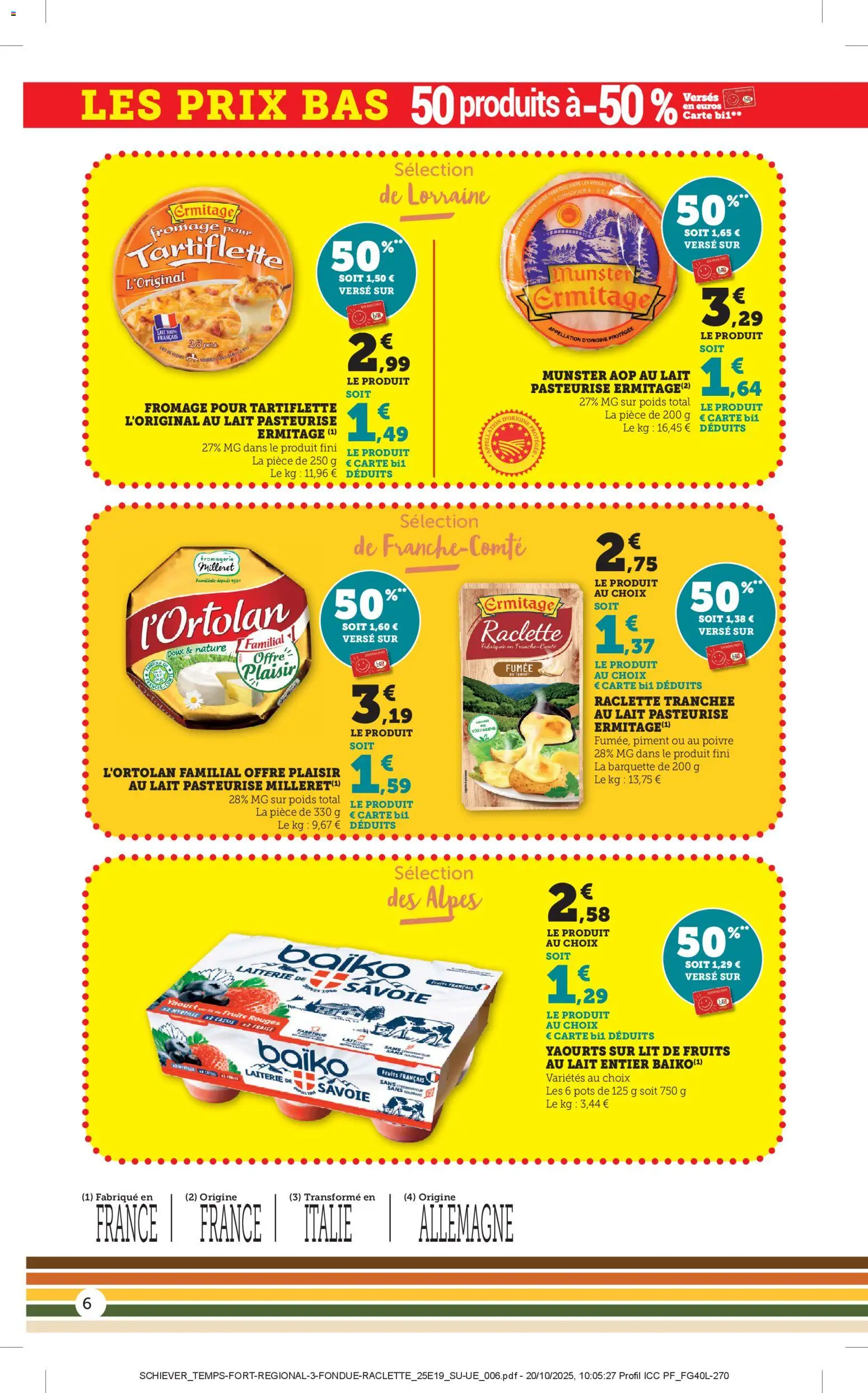 {H1} | Page: 6 | Produits: Yaourts, Lait entier, Cassis, Raclette