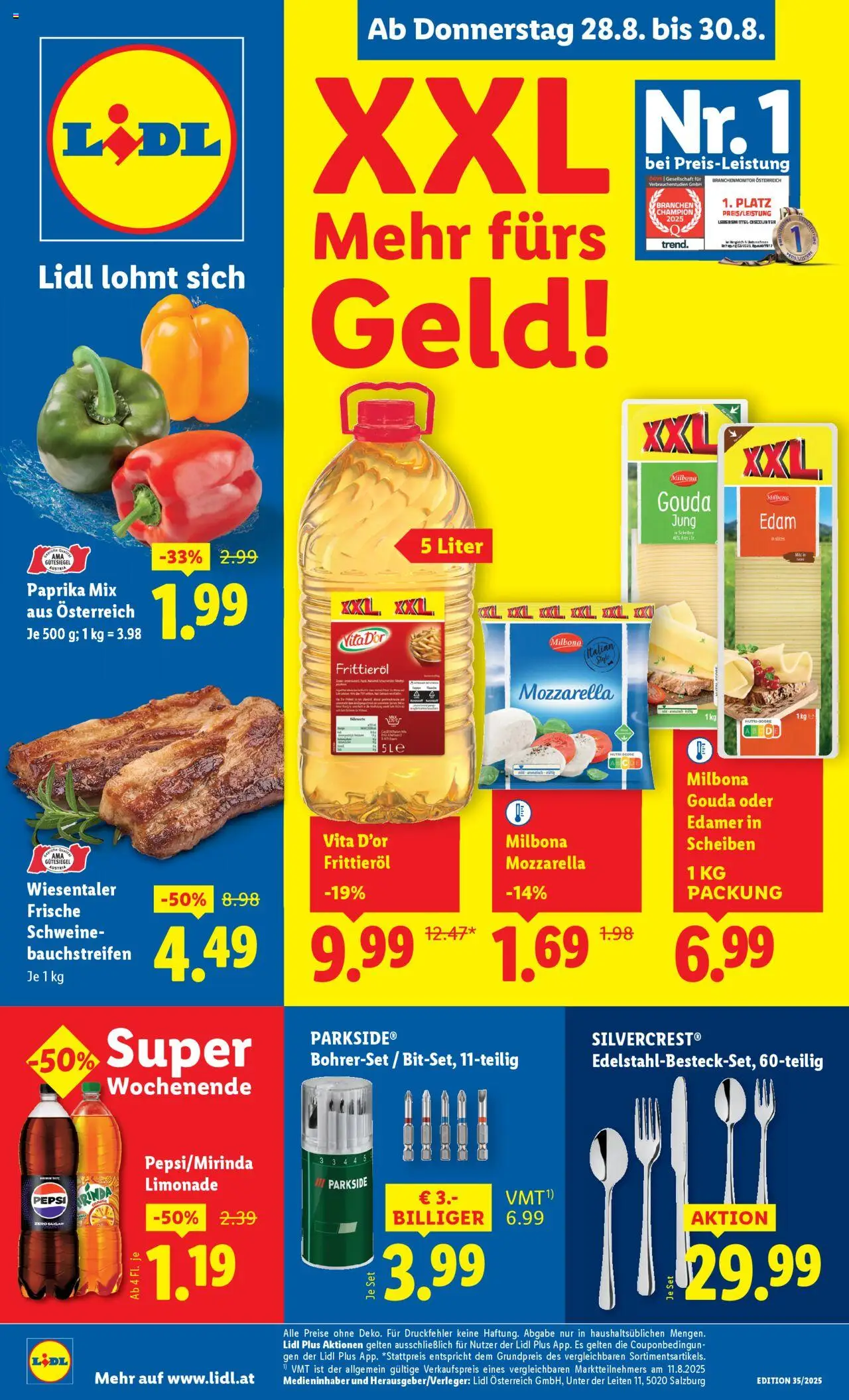 Lidl Flugblatt - Altenmarkt im Pongau, St. Johann im Pongau, Zell am See gültig ab 28.08.2025 | Seite: 1 | Produkte: Huile à frire