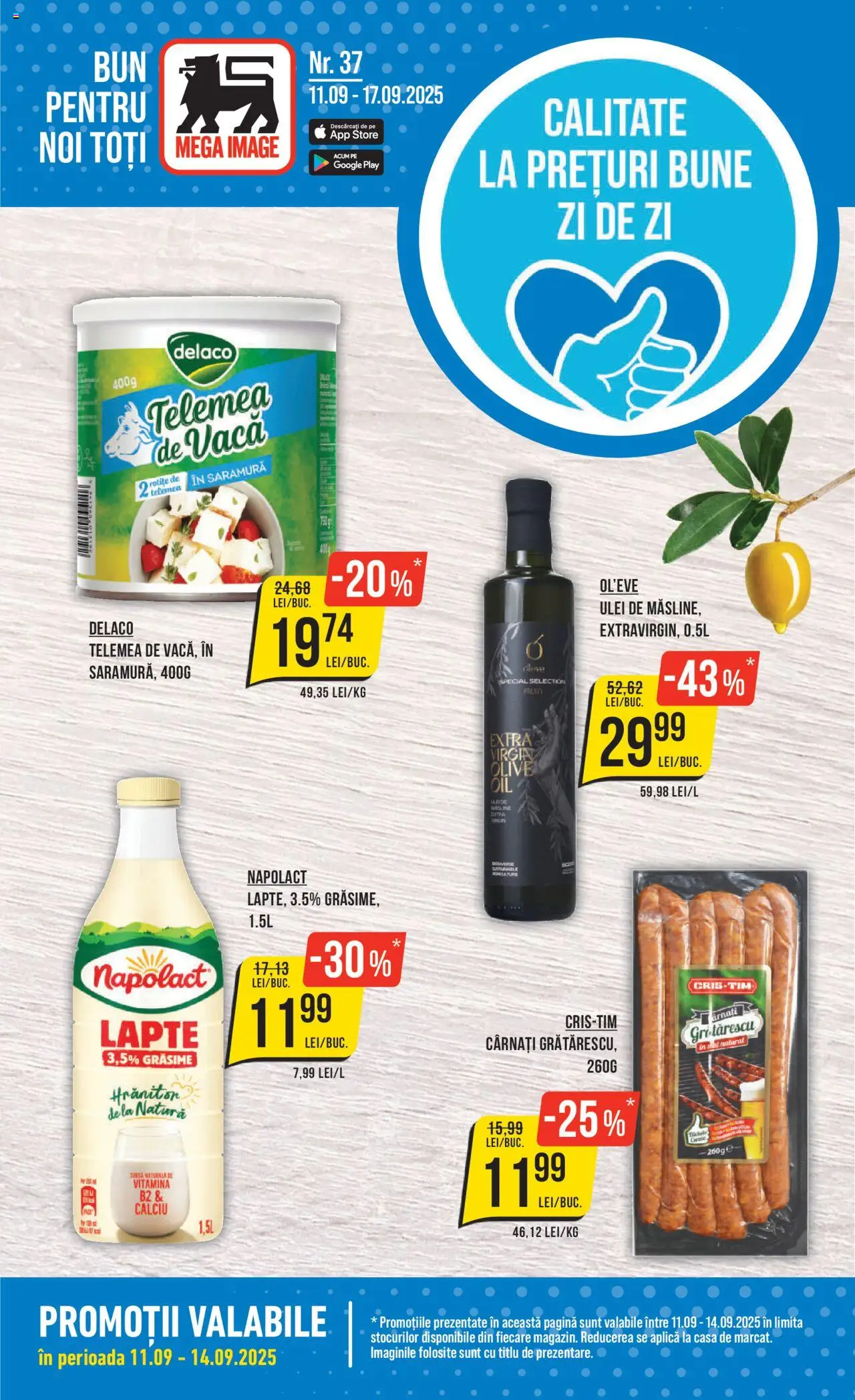Noul catalog Mega Image – valabil de la 11.09.2025 | Pagină: 1 | Produse: Light Kedi Konservesi, Lapte, Ulei, Cârnați
