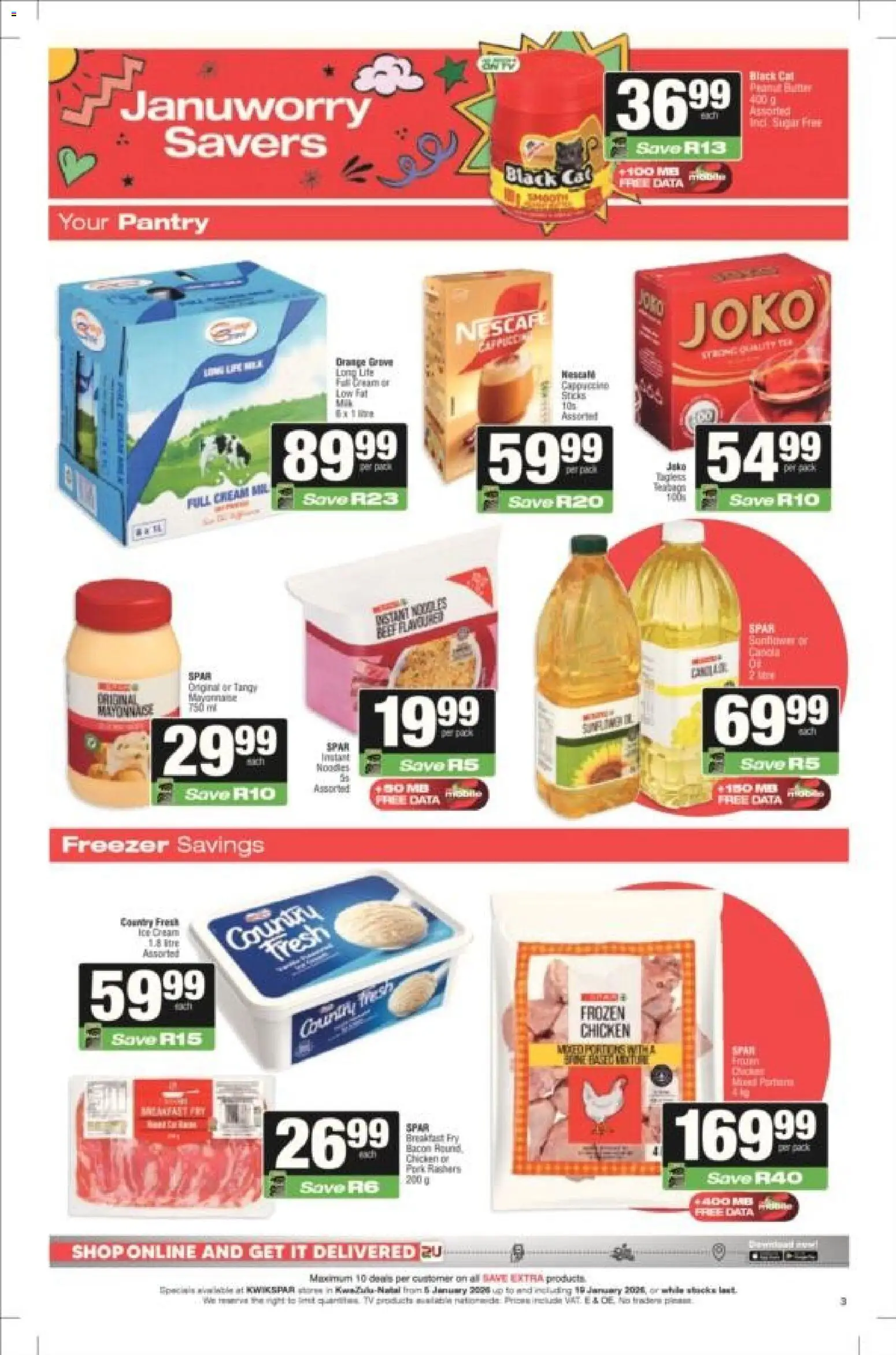 New KWIKSPAR catalogue – valid from 05.01.2026 | Page: 3 | Products: Chicken, Cream, Ice cream, Bacon