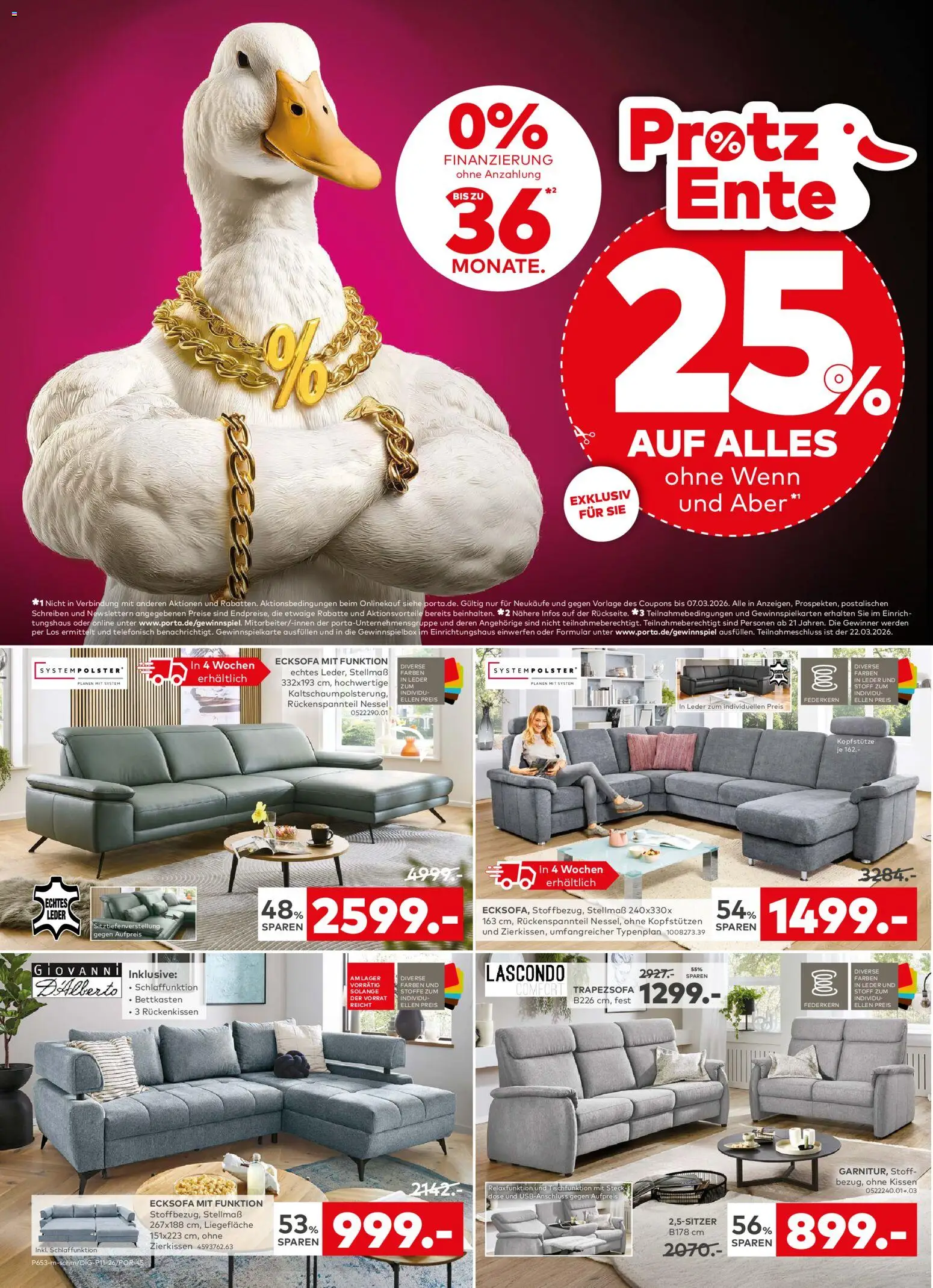 Porta! Prospekt Leipzig – gültig ab 01.03.2026 | Seite: 2 | Produkte: Ecksofa, Kissen, Ente