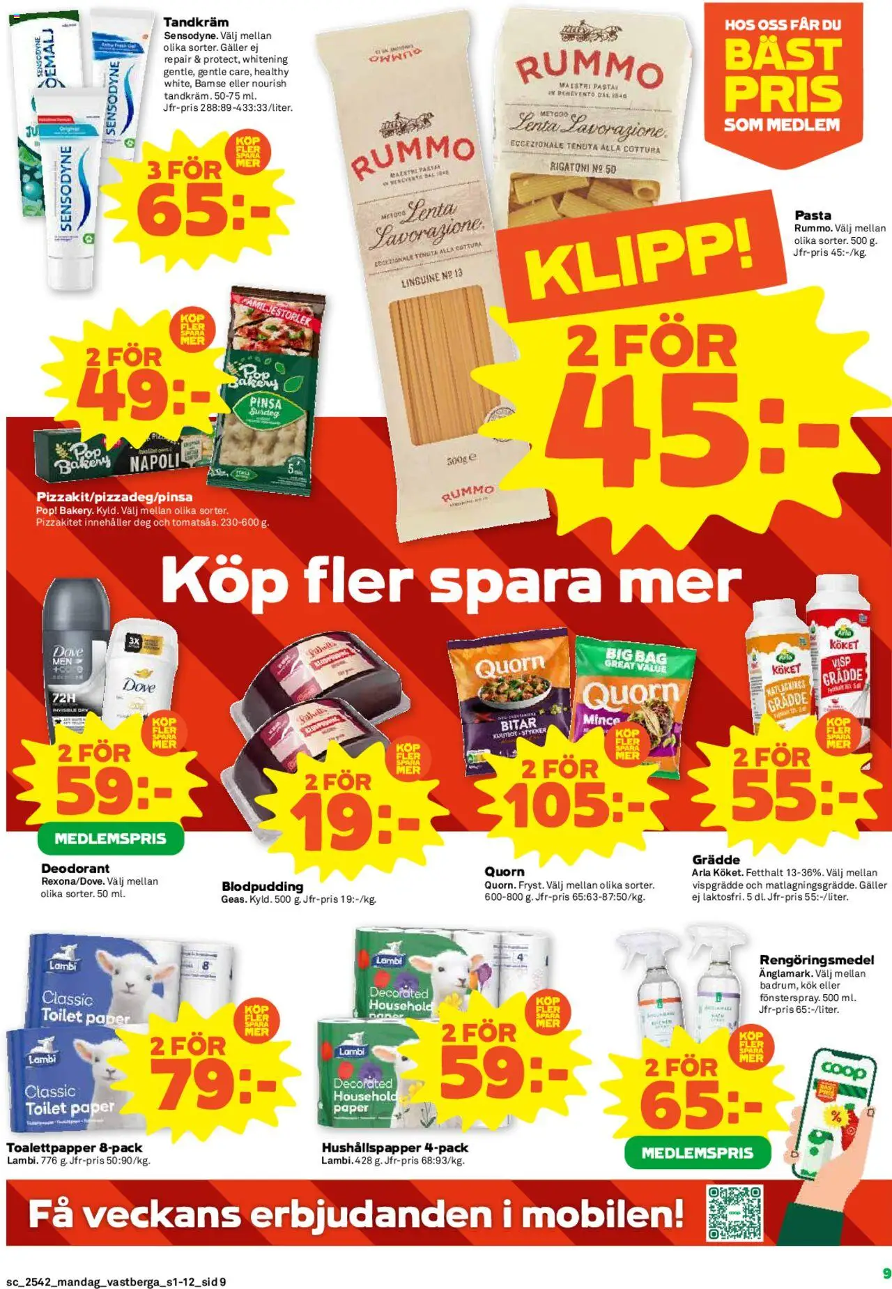 Coop Forum reklamblad aktuell från 13.10.2025 | Sida: 9 | Produkter: Visp, Deodorant, Rengöringsmedel, Toalettpapper