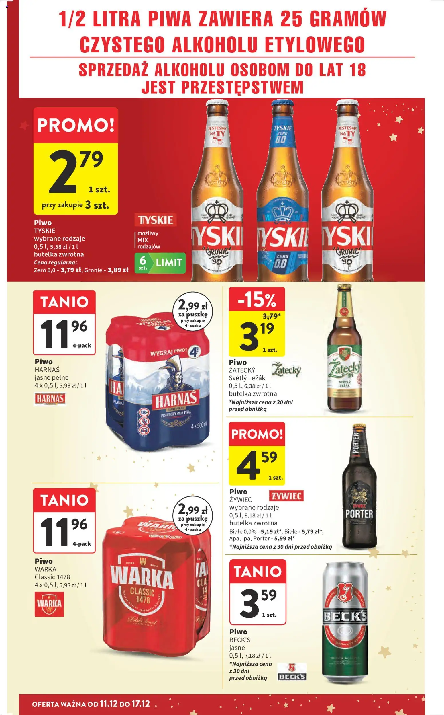 Intermarche Gazetka od 11.12.2025 | Strona: 49 | Produkty: Leżak, Warka, Harnaś, Piwo