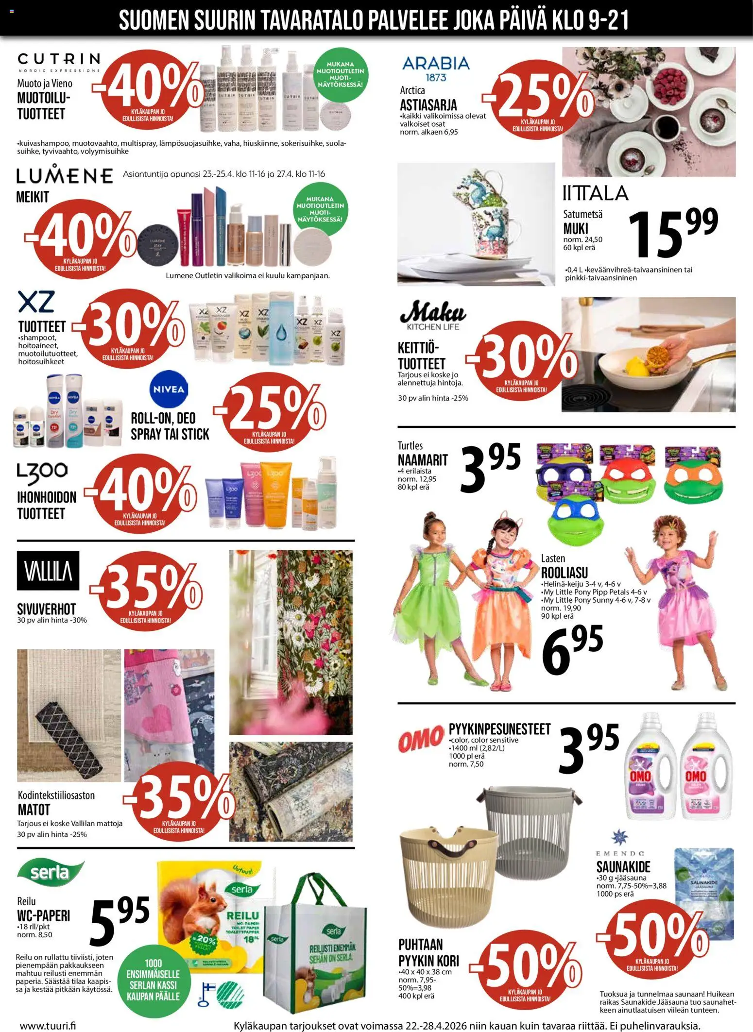 Tuuri tarjoukset – voimassa 22.04.2026 alkaen | Sivu: 4 | Tuotteet: Matot, Muki, Keittiö, Kori