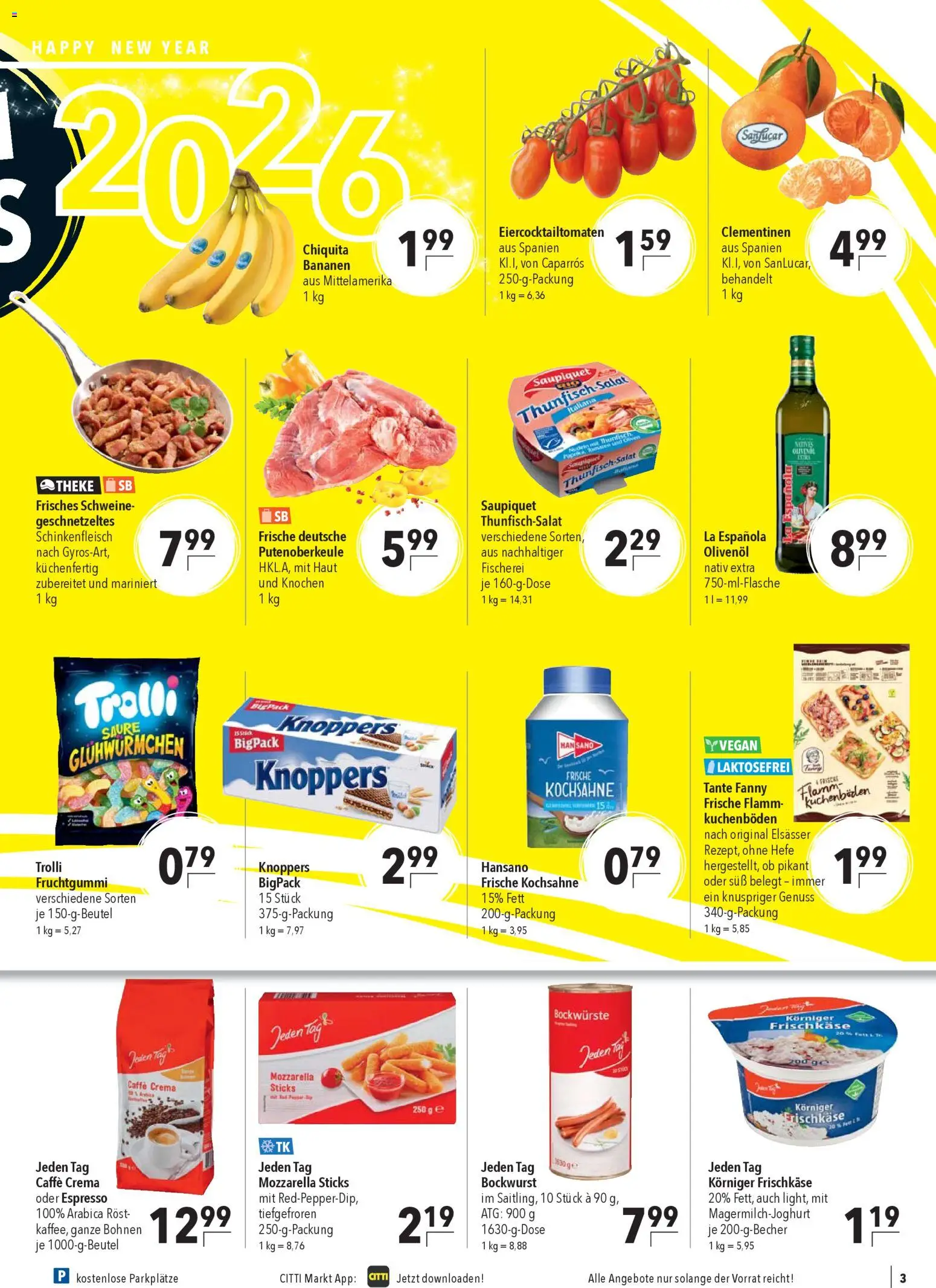 CITTI Markt Prospekt 	 – gültig ab 02.01.2026 | Seite: 5 | Produkte: Bockwurst, Mozzarella, Olivenol, Knoppers