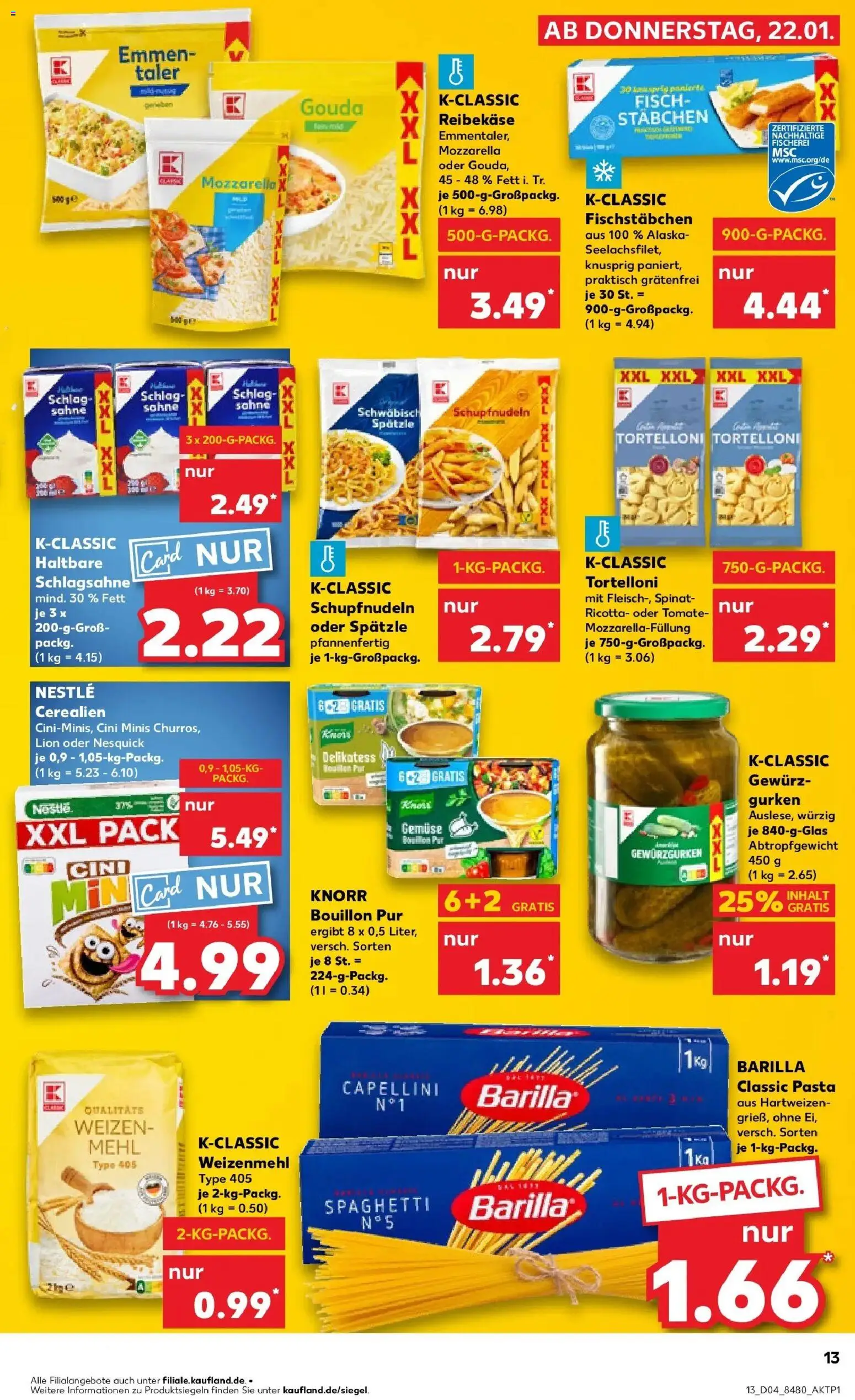 Kaufland prospekt Uhingen	 – gültig ab 22.01.2026 | Seite: 15 | Produkte: Mehl, Barilla, Fisch, Sahne